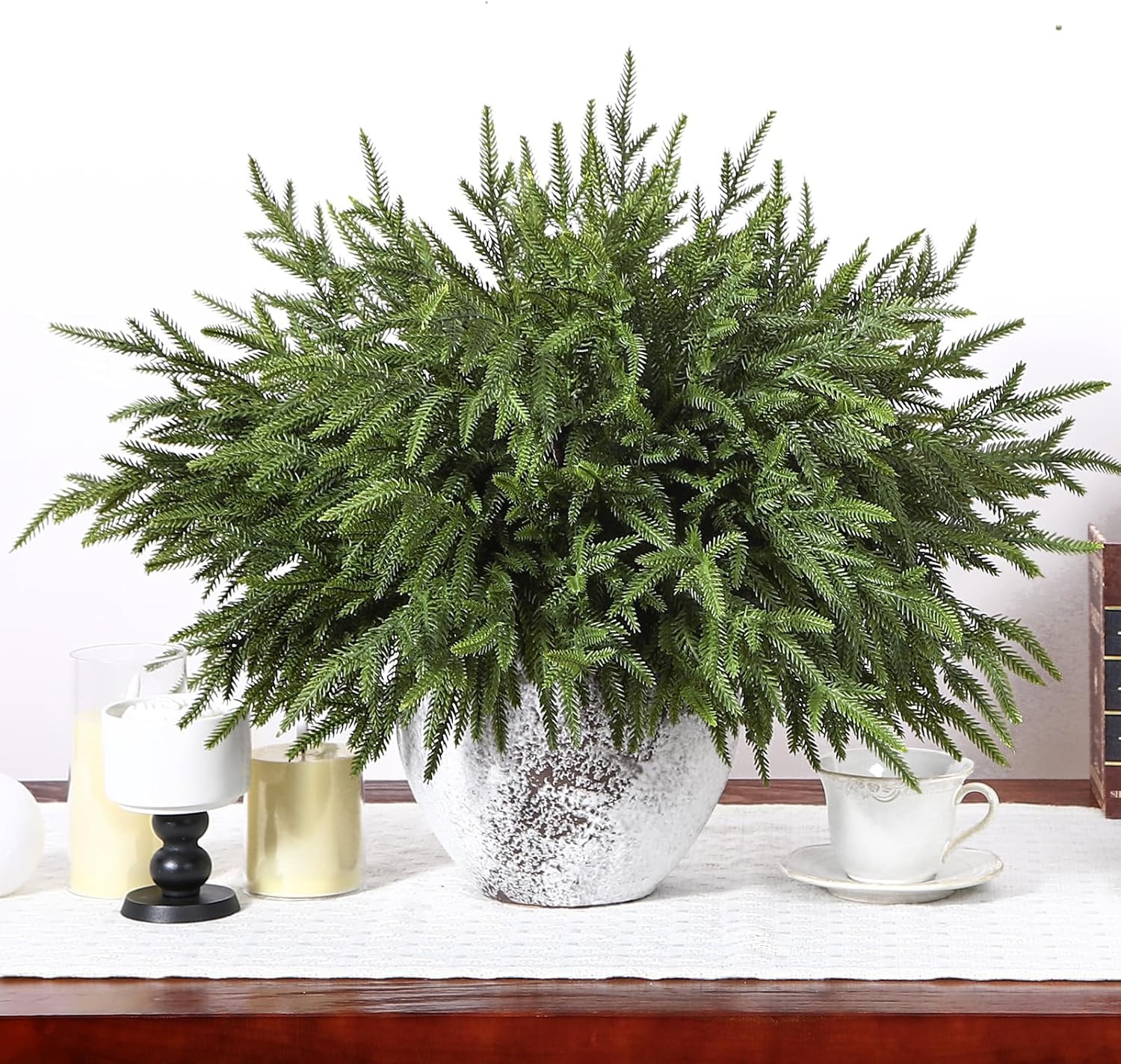 18 Inch Norfolk Pine Stems, 12 Pcs Real Touch Norfolk Pine Branch, Christmas Gre