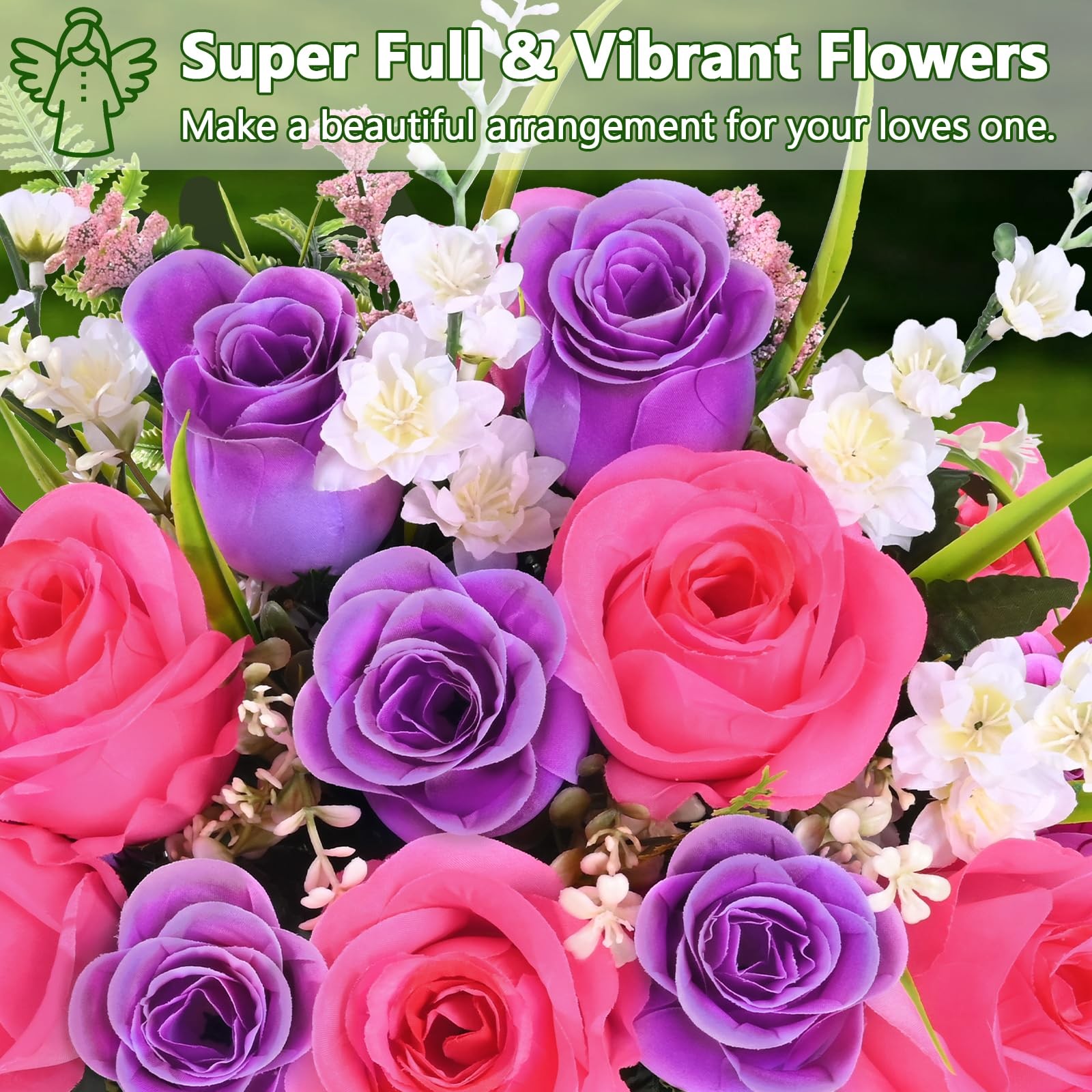 2 Sets Artificial Cemetery Flowers for Grave, Realistic Grave Flowers for Cem…