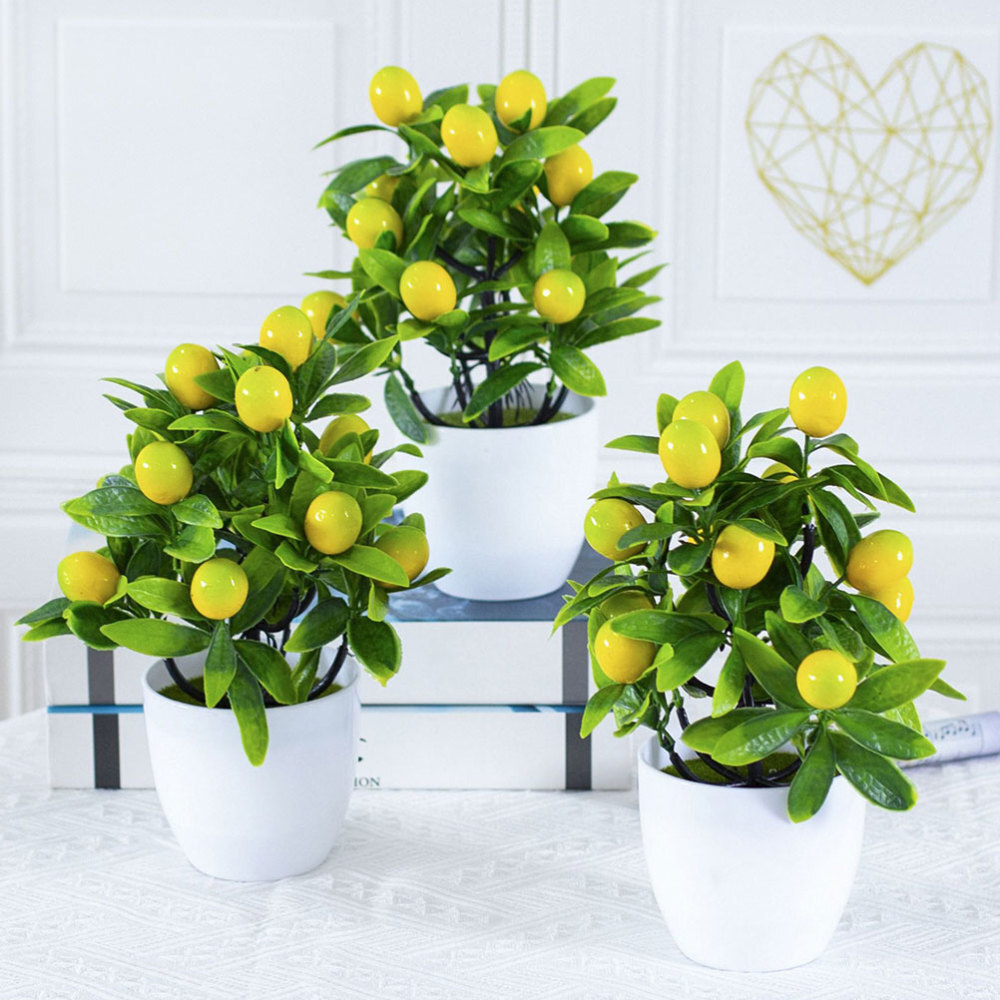 Mini Lemon Tree Potted Plant Simulation Bonsai Bride Living Room Ornaments