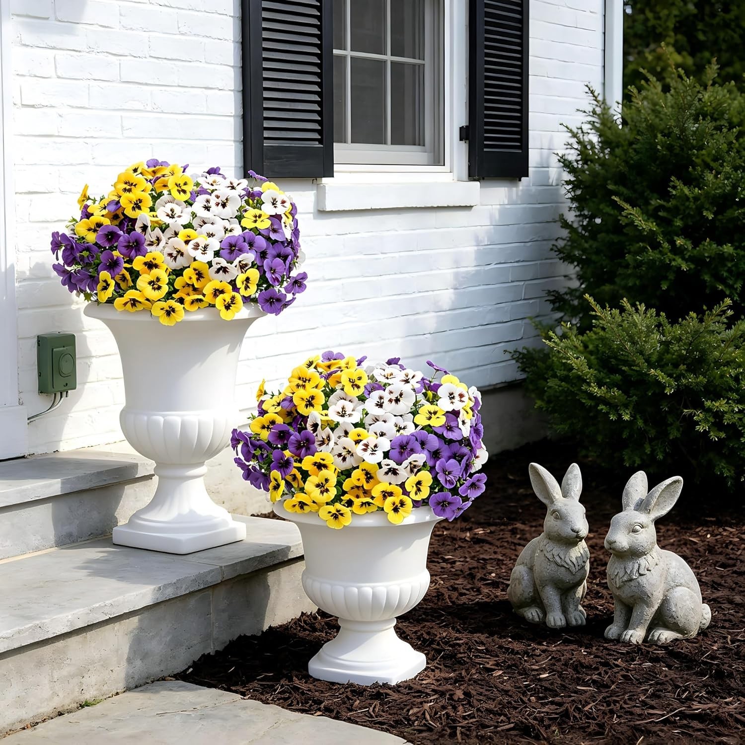 Artificial Pansies Flowers for Outdoors, 12 Pcs Faux Silk Pansy Flower UV Res…