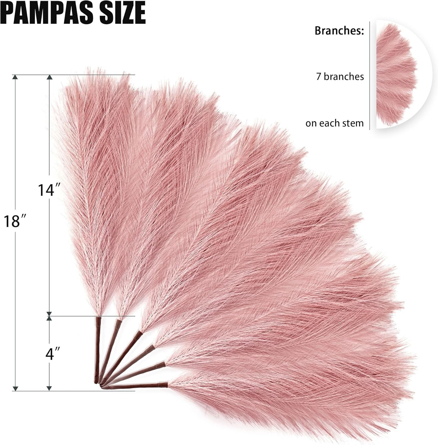 6-Piece Artificial Pampas Grass Floral Arrangement – 18 inches (Dusty Pink)