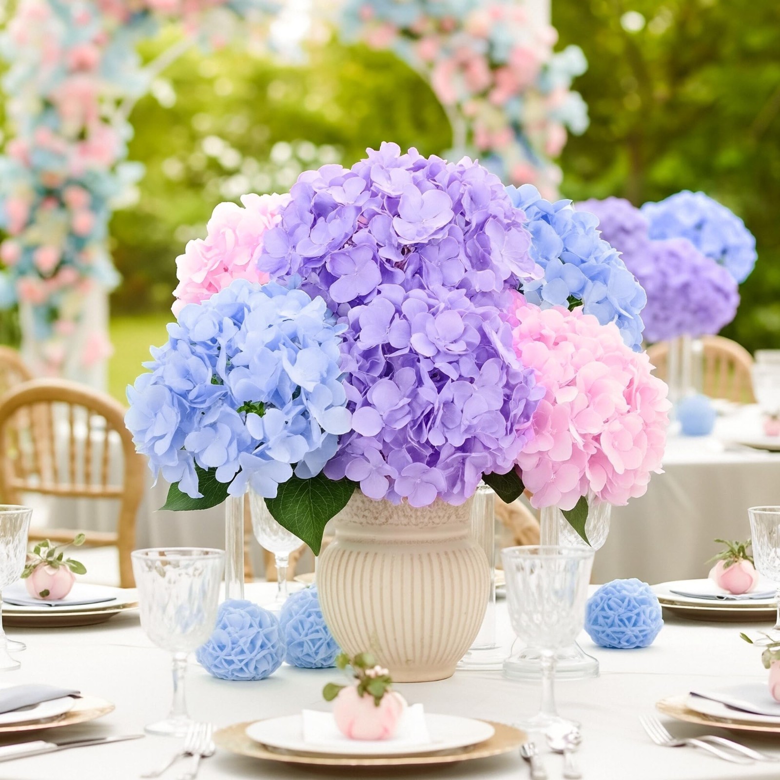 6 Bundles UV Resistant Artificial Hydrangea Flowers – 30 Heads for Indoor & Outd