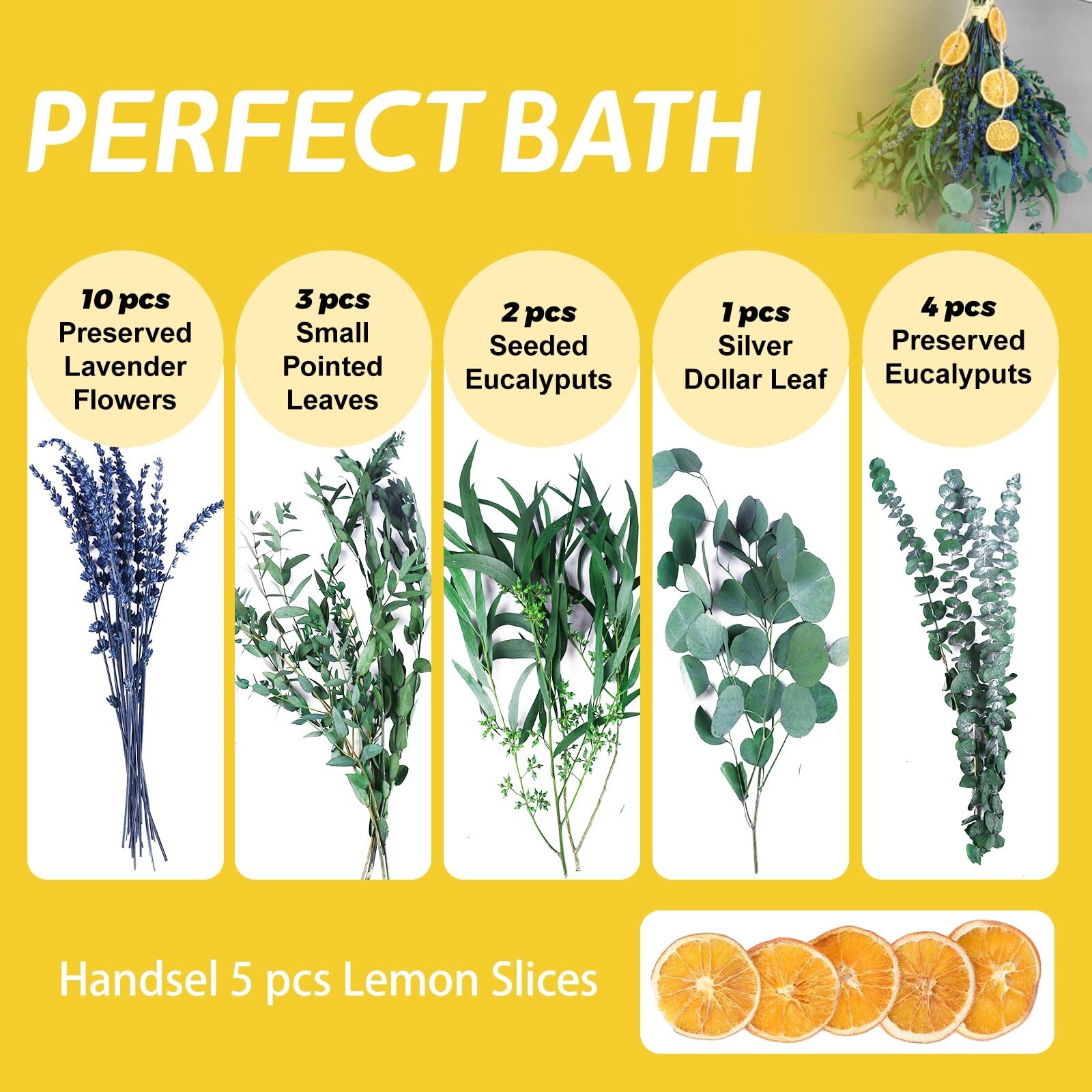 5 Kinds Mix Dried Eucalyptus & Lavender Flowers Bundle for Shower , 15”-17”…