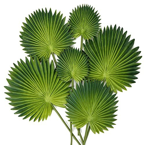 6 Pcs Faux Palm Leaves – Tropical Artificial Fronds for DIY Weddings & Home Deco