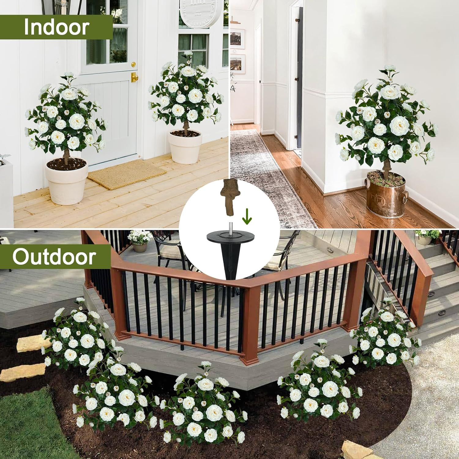 2 Pack 3FT UV Resistant Artificial Camellia Trees for Indoor/Outdoor Decor