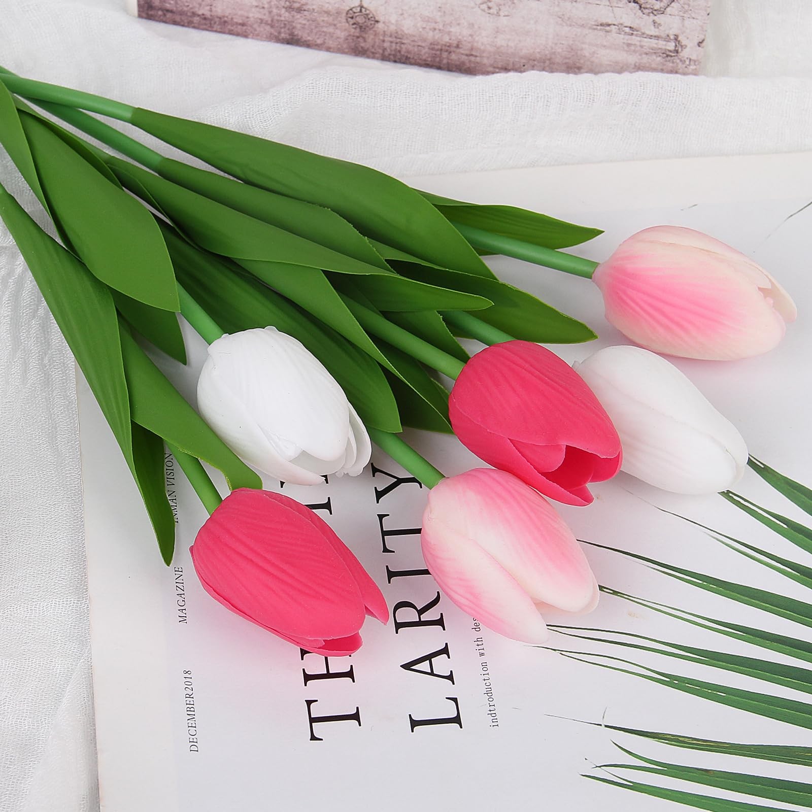 30 pcs Artificial Tulips Fake Flower Bouquet Arrangement for Party Decoration