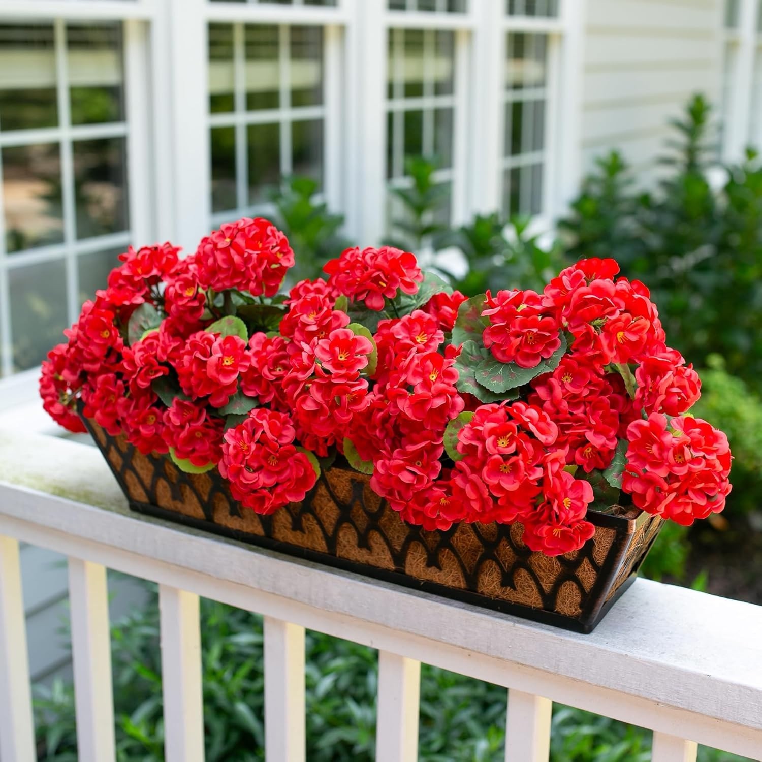 6 Bundles of Waterproof Red Artificial Geraniums for Elegant Outdoor Decor