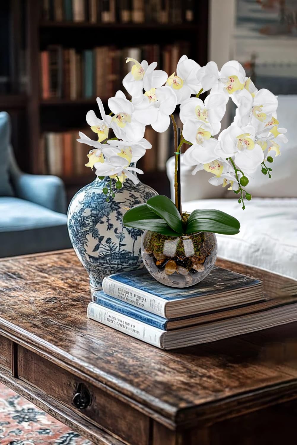 White Orchids Artificial Flowers 16.5″ Faux Orchids Plant in Pot Fake Flower …