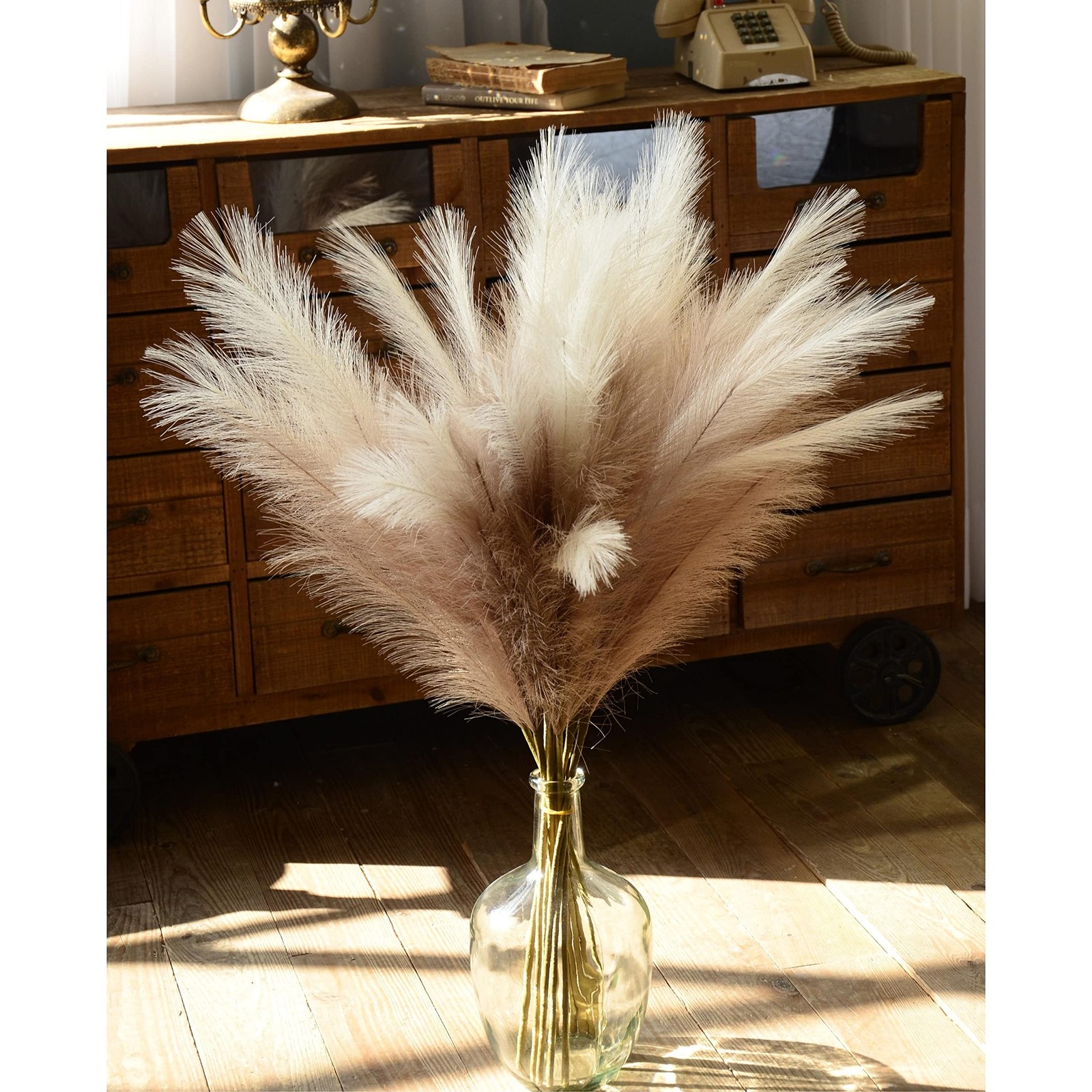 9Pc Faux Pampas Grass 37 Inch Tall Boho Farmhouse Vase Decor