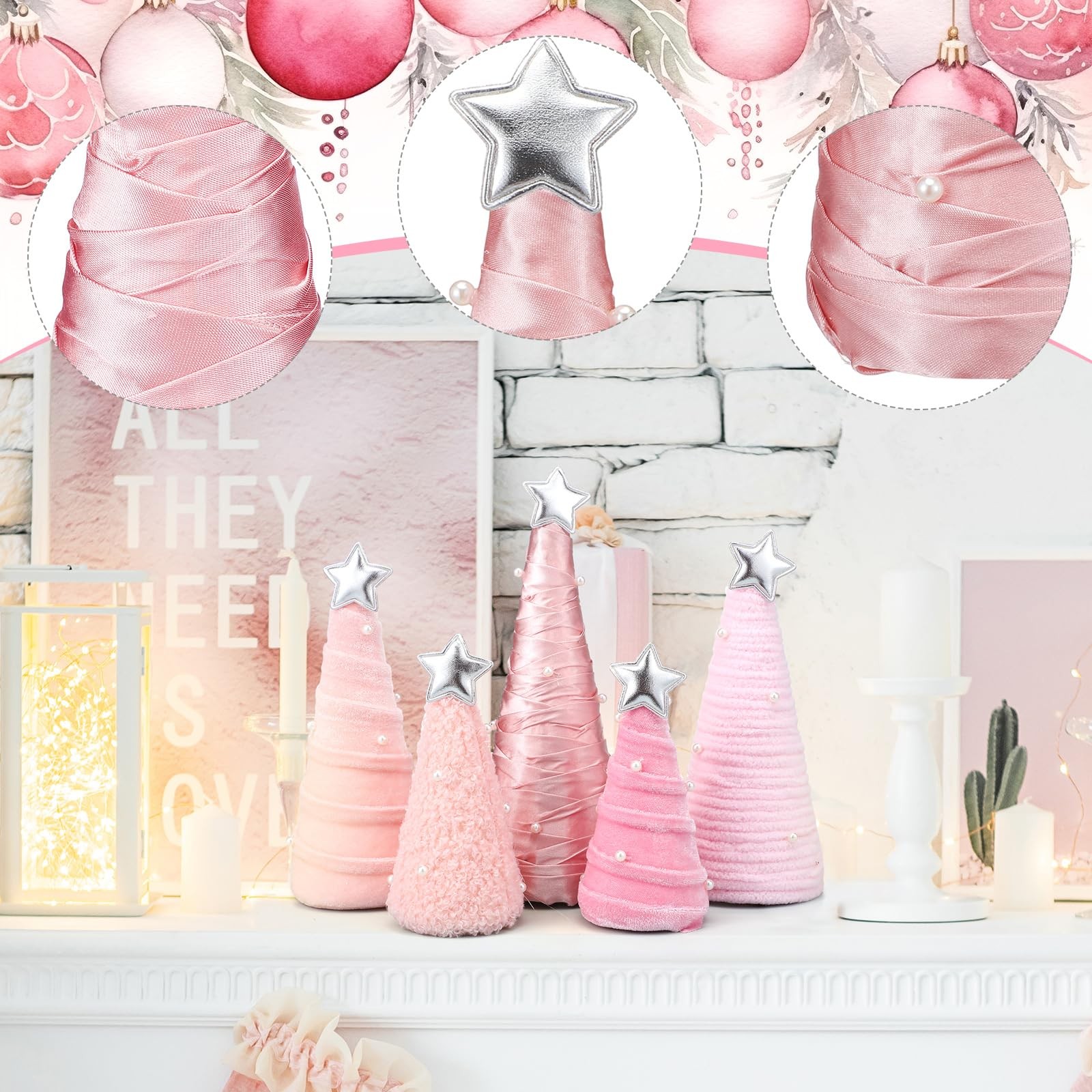 5 PCS Pink Valentines Day Table Decorations Cone Yarn Tree Velvet Wool Plush