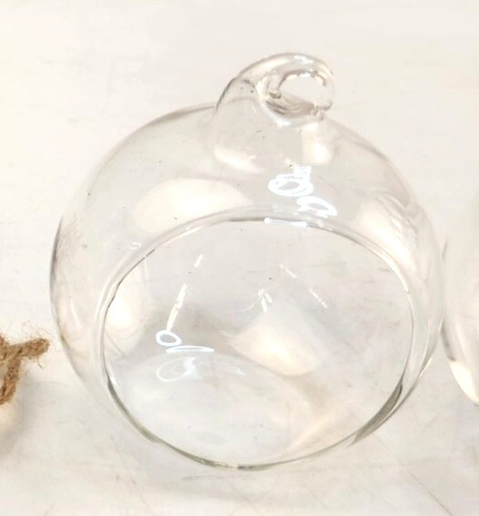 Clear Glass Hanging Ball, Orbs, Ornaments With Jute Twine For Decor Set Of 3