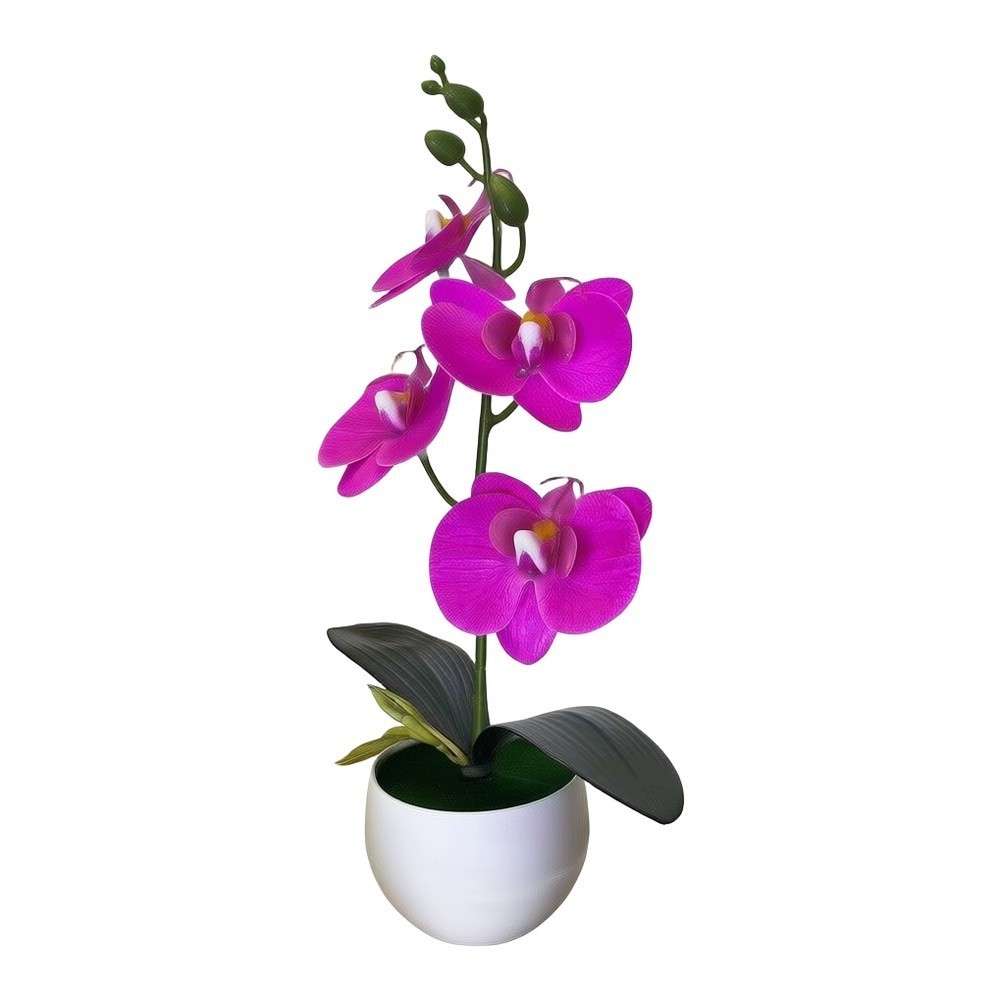Four Flower Butterfly Orchid Bonsai Simulation in Round Belly Pot Decor
