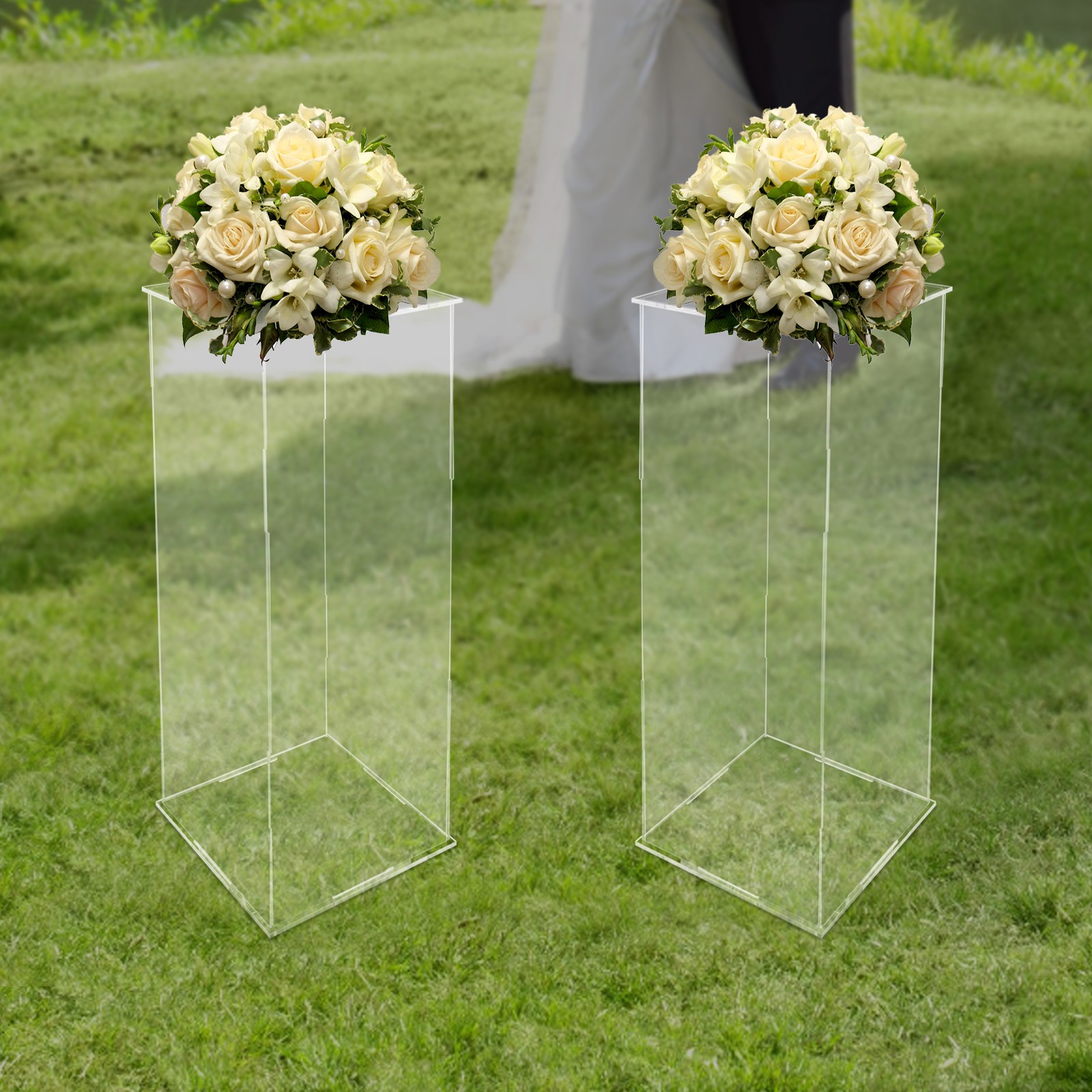 30*30*80cm Acrylic Flower Stand 2pcs Clear Display Flower Tower For Weddings