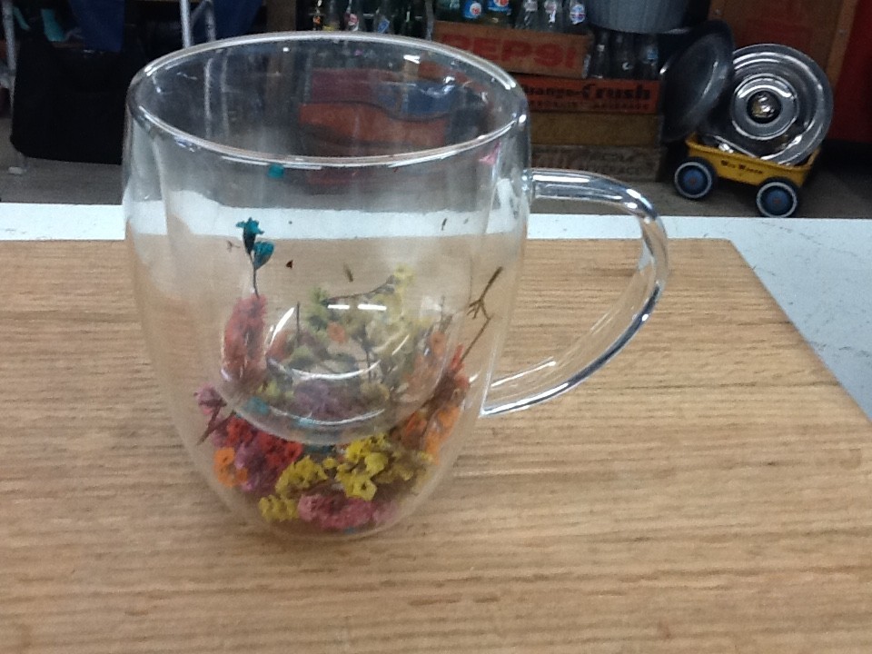 Dried Flowers Glass Mug Double Wall Coffee Tea Cup Botanical Floral Fun Gift
