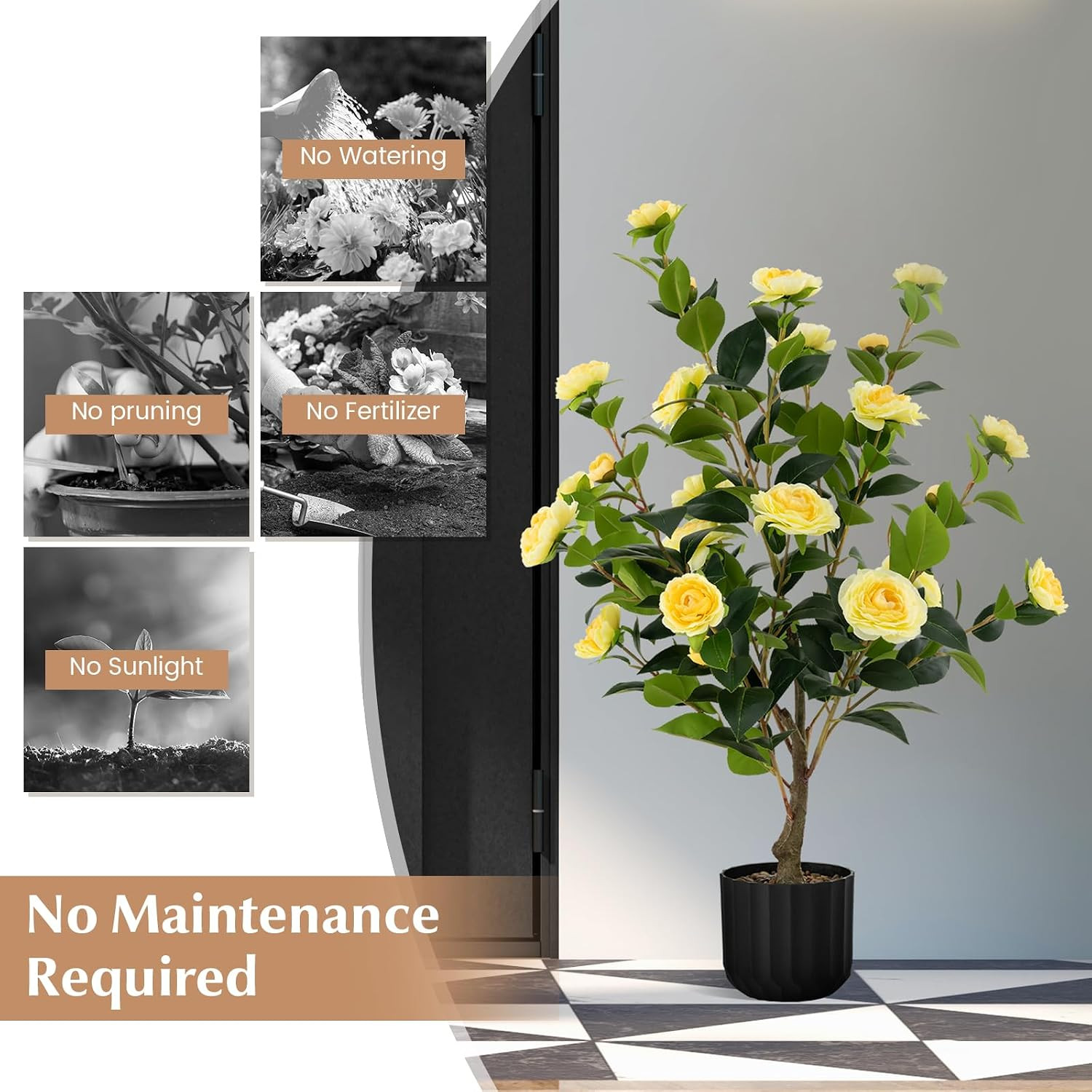 38” Artificial Camellia Tree 2 Packs, Faux Camellia Plant in Pot with 24 Flowers