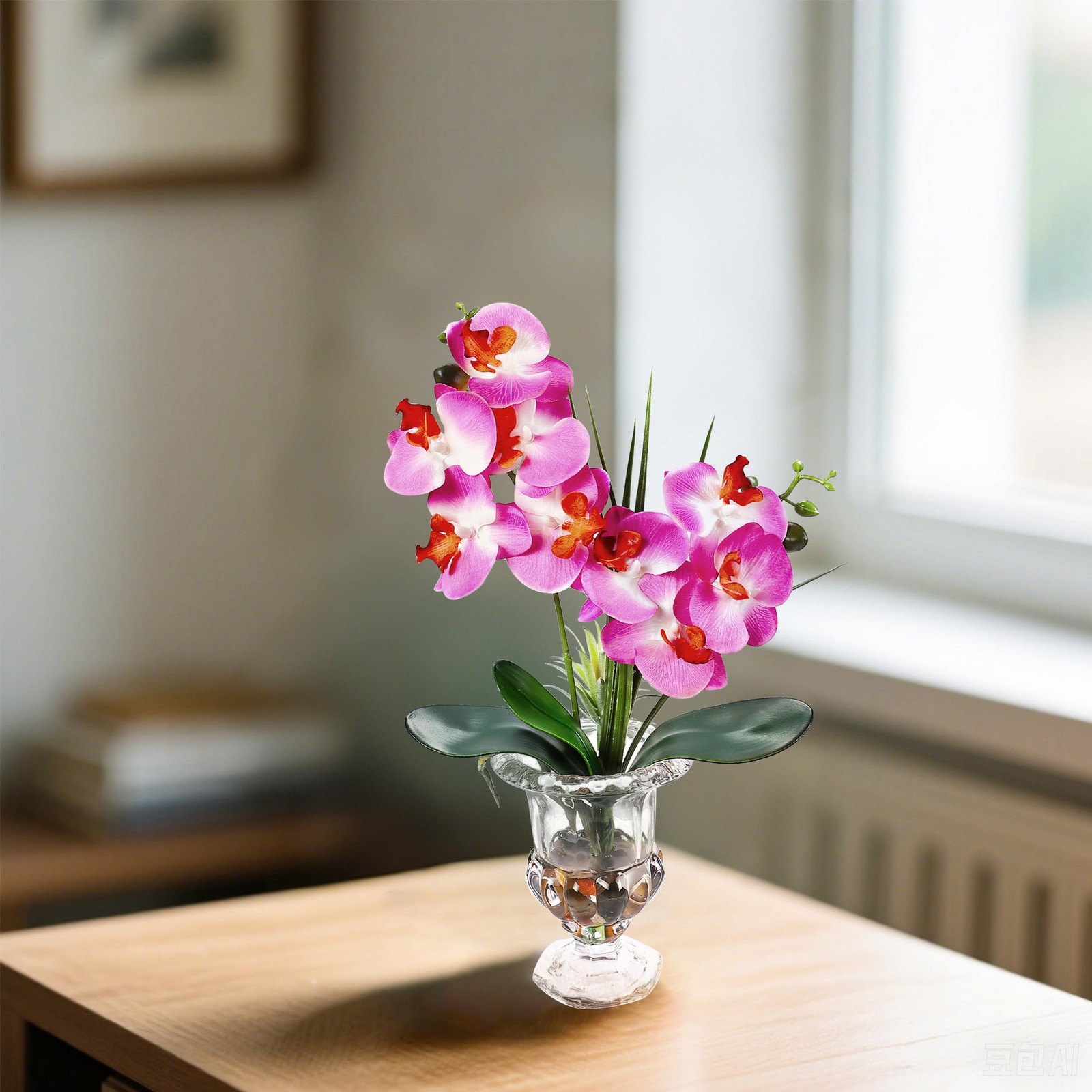 Artificial Purple Orchid Centerpiece, 14.5 Inch Phalaenopsis in Glass Vase wi…