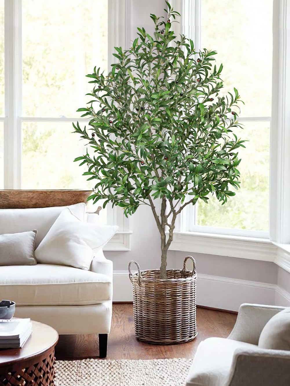 6.7FT Faux Olive Tree in Pot – Lifelike Indoor Decor for Home & Office