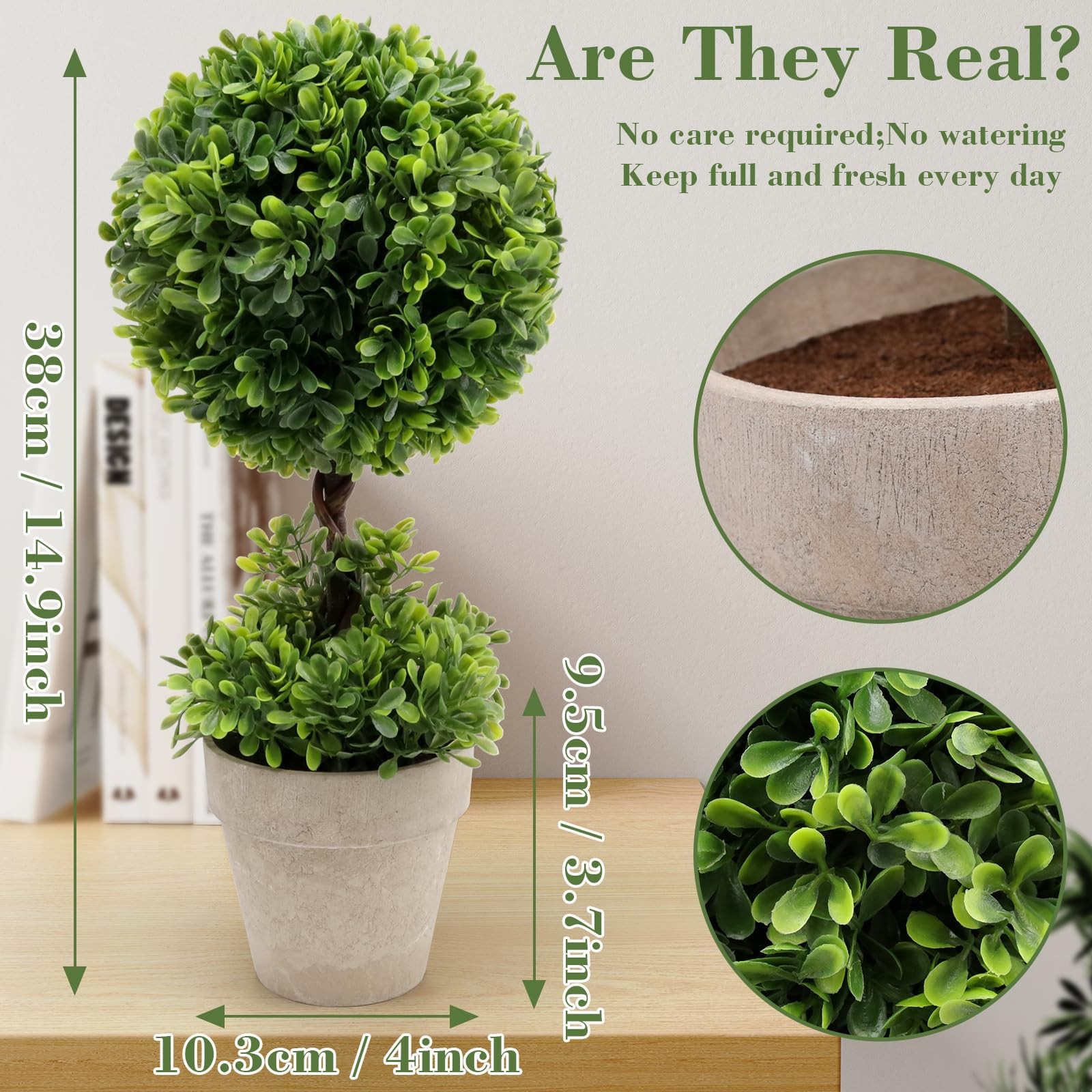 15 Inch Large Topiary Ball Plant Artificial Boxwood Potted Fake Tree Ornament