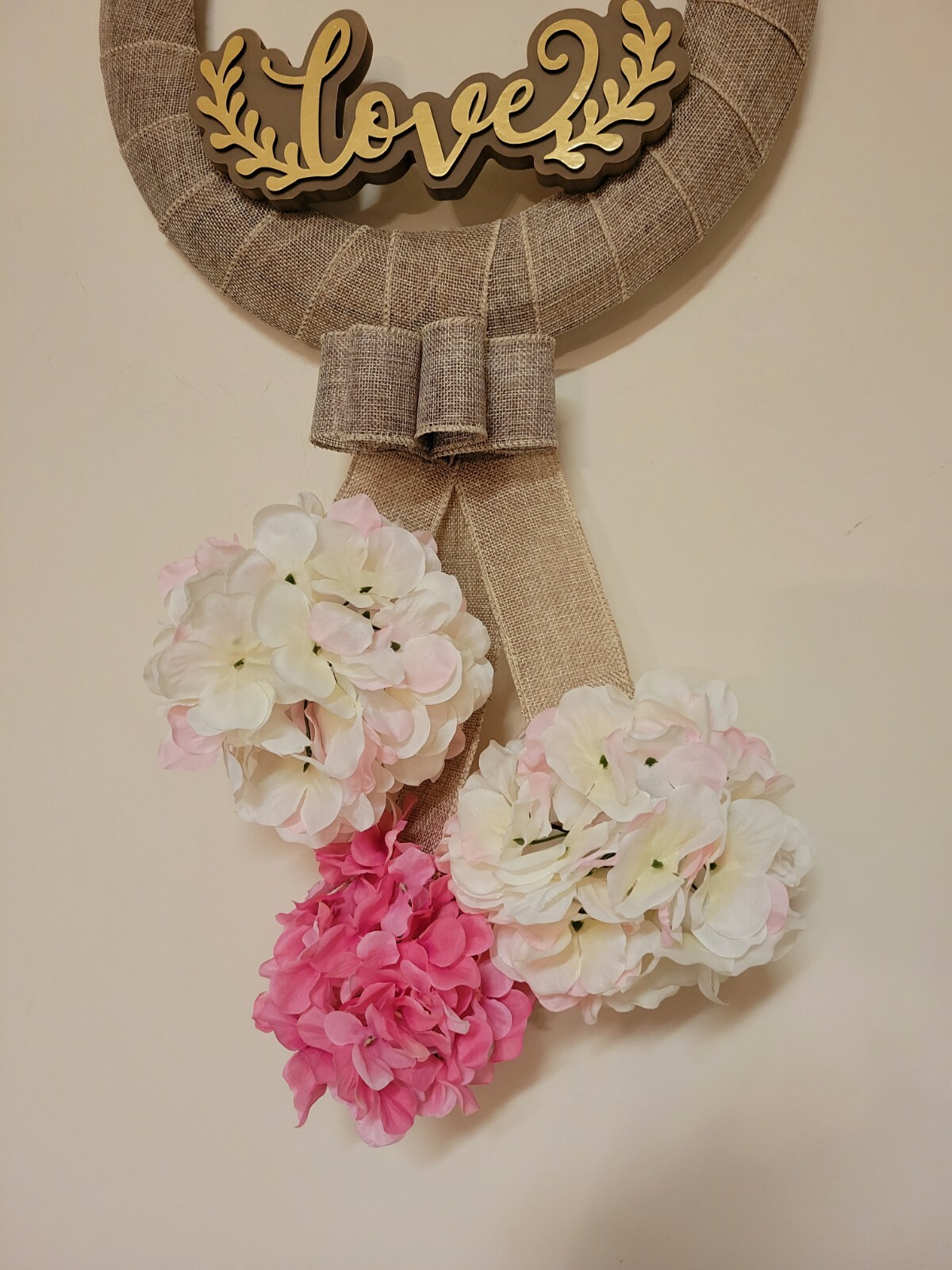 Golden LOVE coral 3D BUTTERFLY wreat WHITE PINK Hydrangeas burlap Front Door NEW