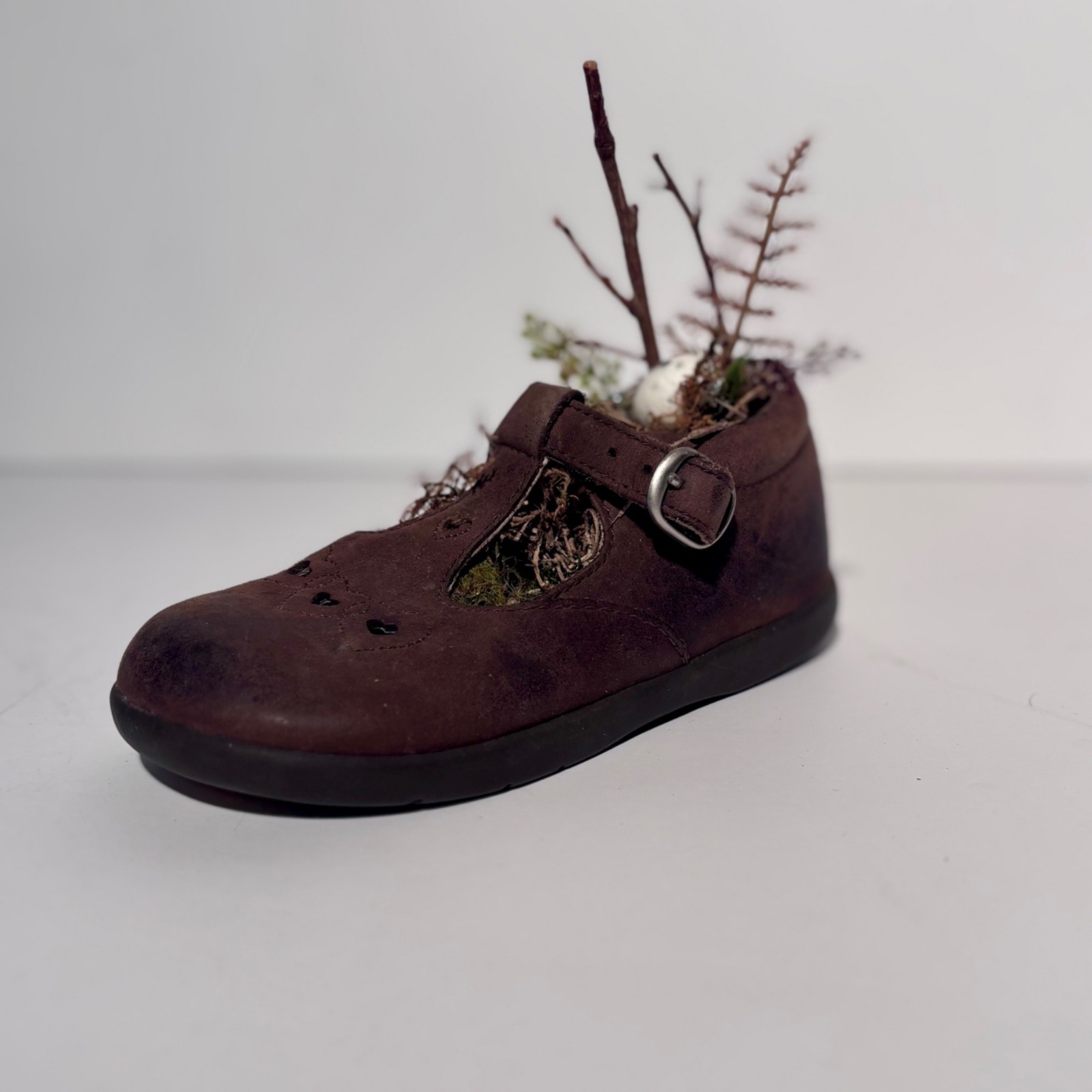 Child’s Shoe Assemblage with Secret Woodland Nest Whimsical Fairycore