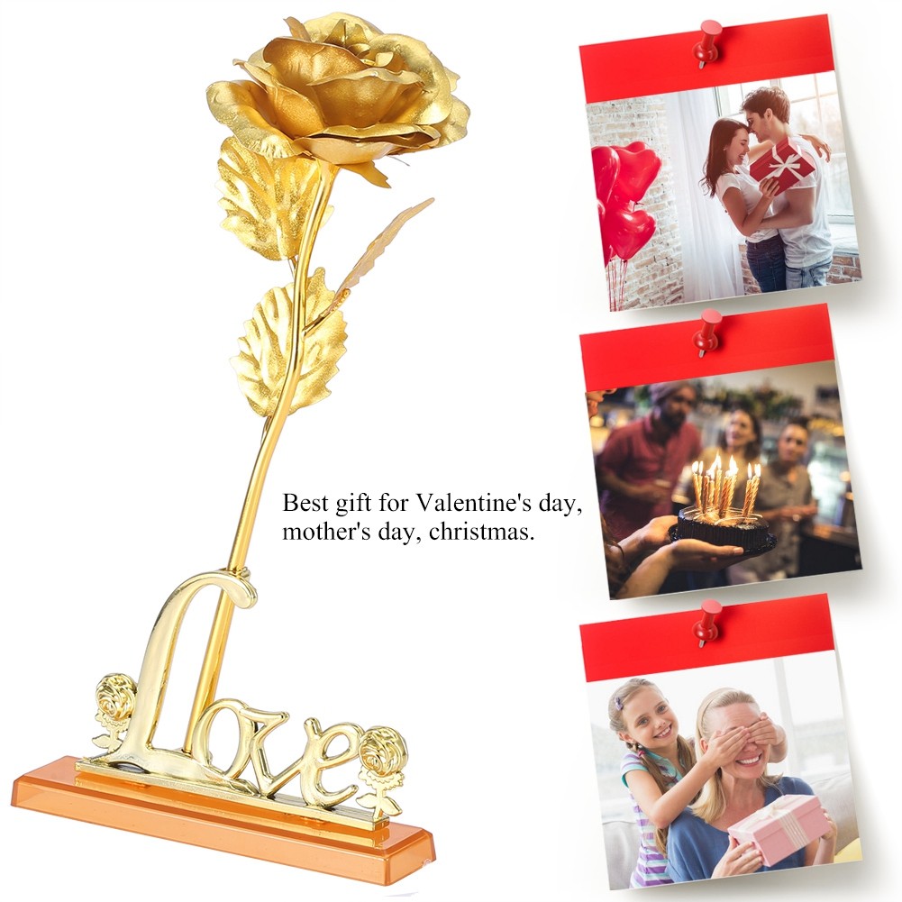 (Golden)24K Gold Foil Flower Artificial Rose Valentine Day Romantic Gift