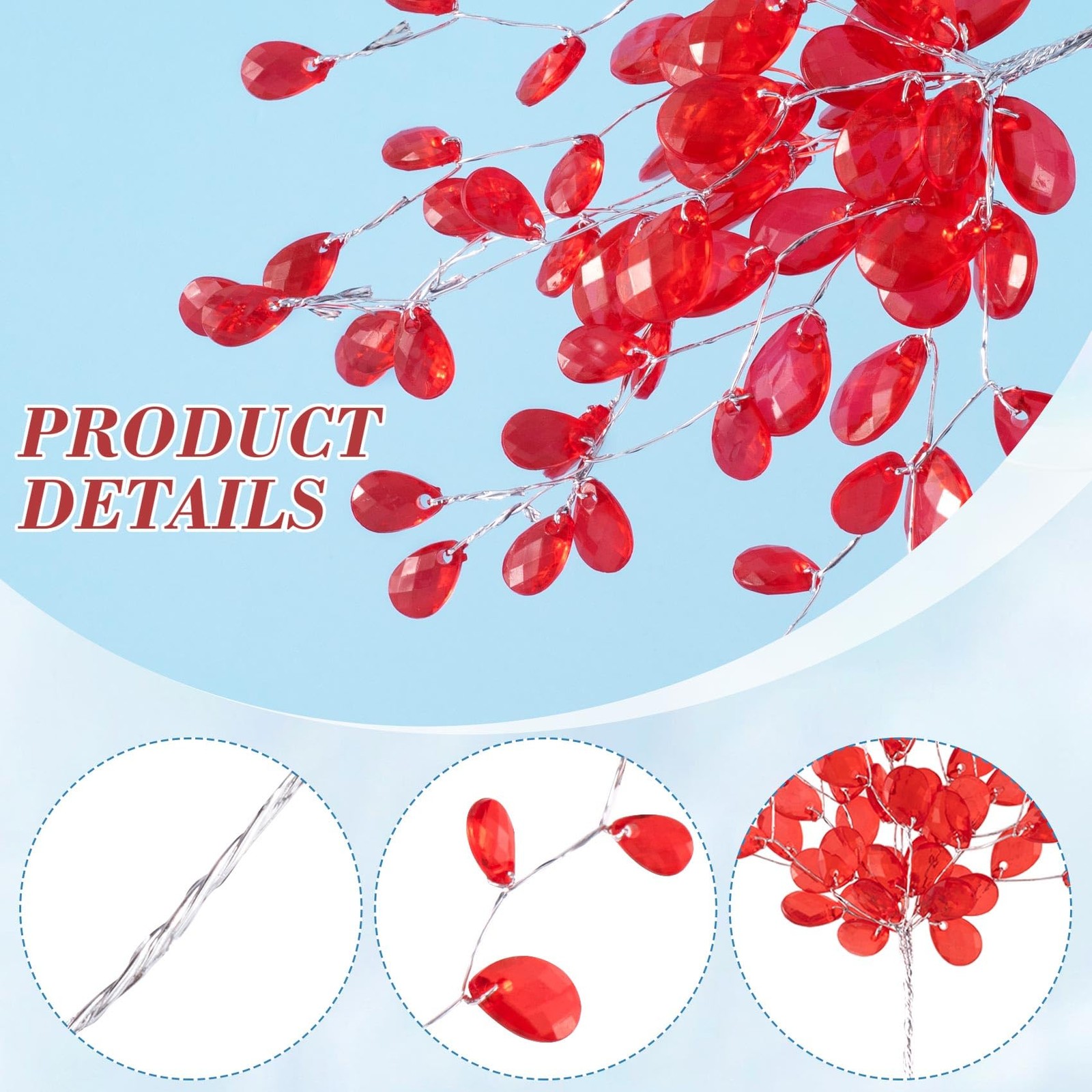 25 PCS Red Acrylic Crystal Flower Branches Artificial Bead Drop Bouquets