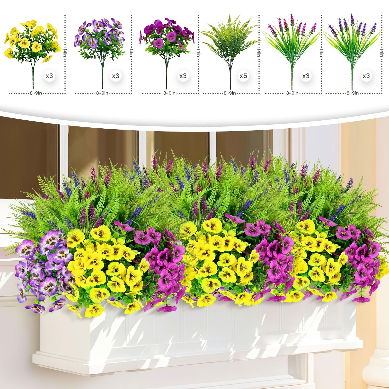 20 Bundles Artificial Flowers Fake Plants for Outdoors Decor-3 Colors