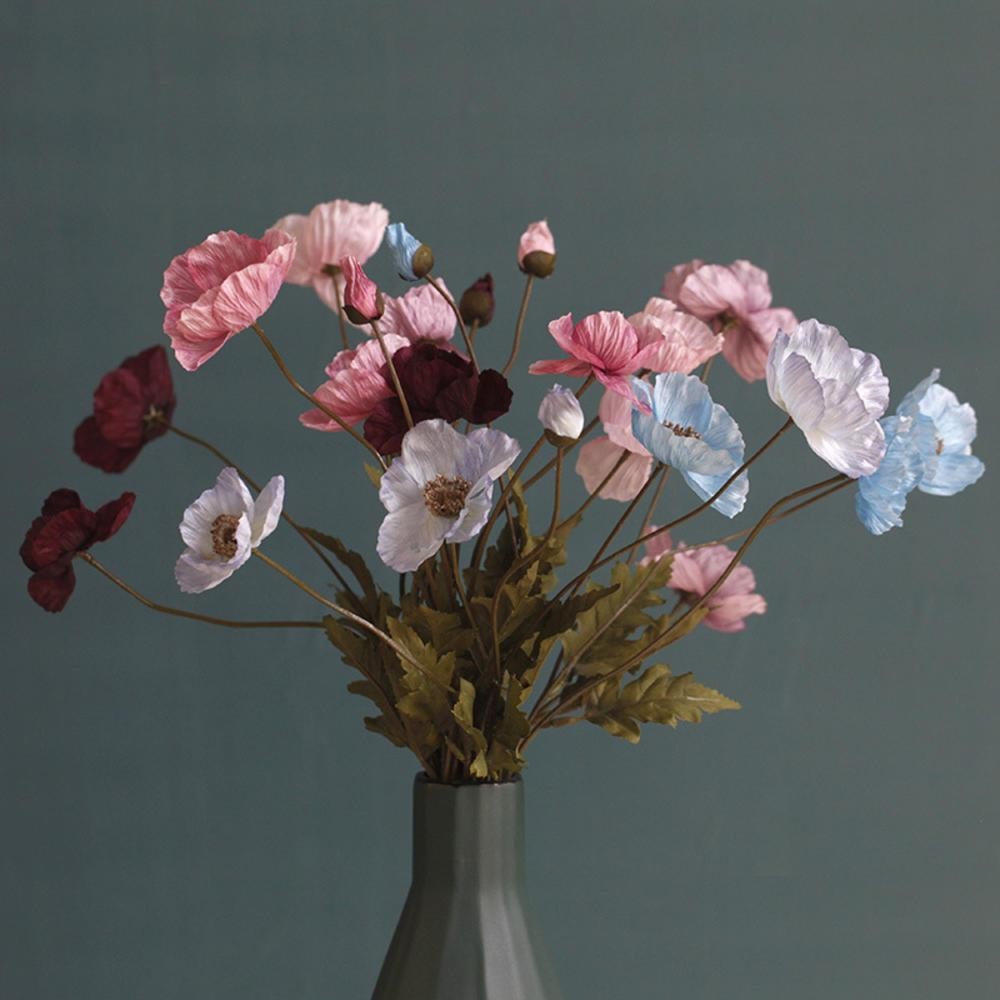 Artificial Silk Poppy Flowers Long Stem Wedding Party Home Decor Bouquet