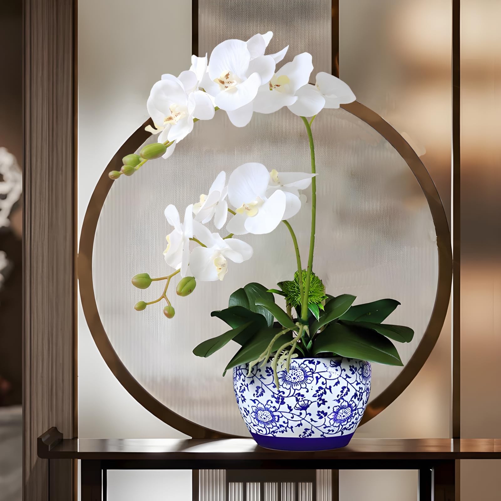 2 Branches Artificial White Phaleanopsis Flowers Faux Orchids Stems Leaves Pl…