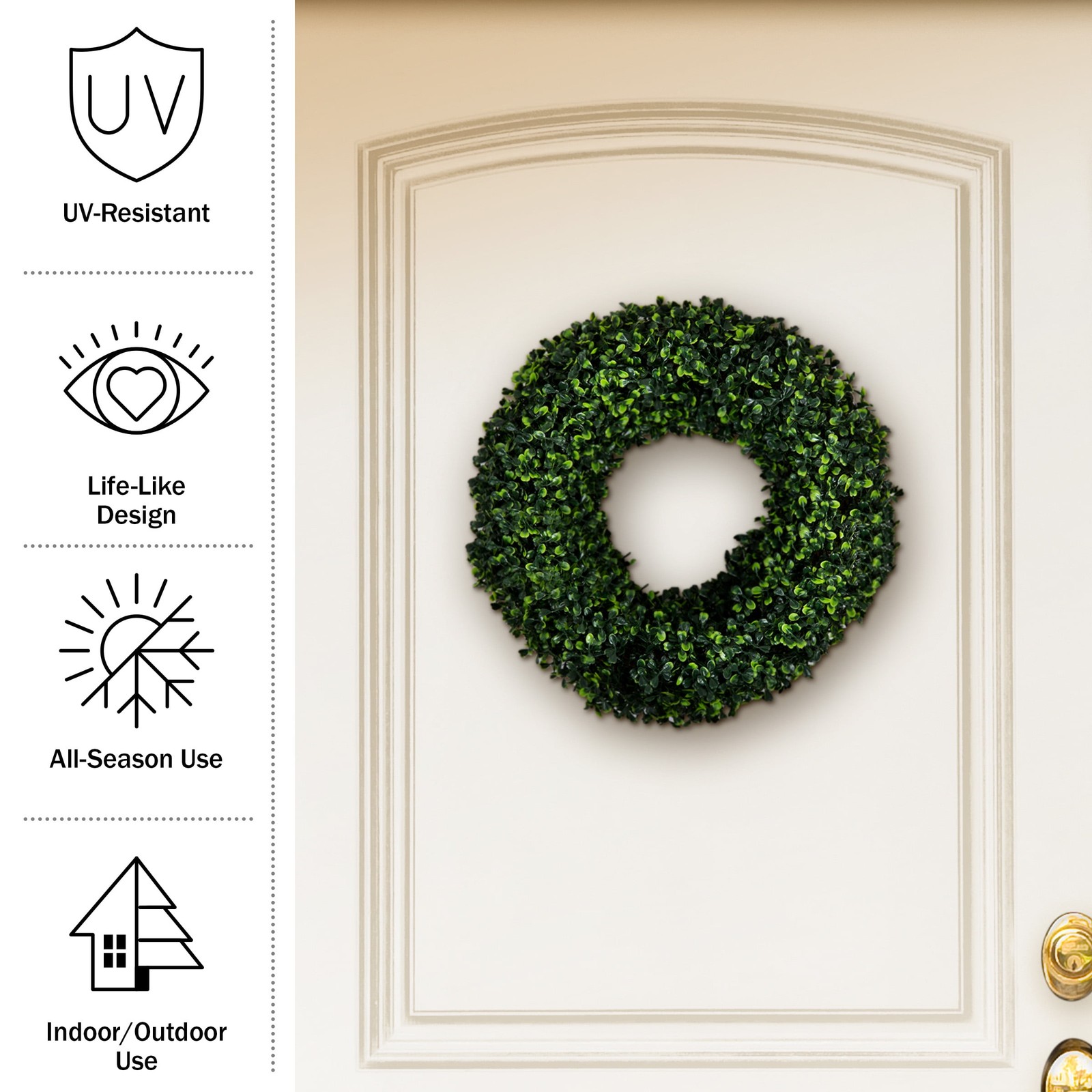 16.5-Inch Indoor/Outdoor Artificial Greenery Boxwood Wreath for Frontdoor