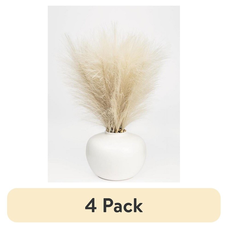14in Artificial Pampas Grass Silk Plant in White Vase Indoor Décor Centerpiece