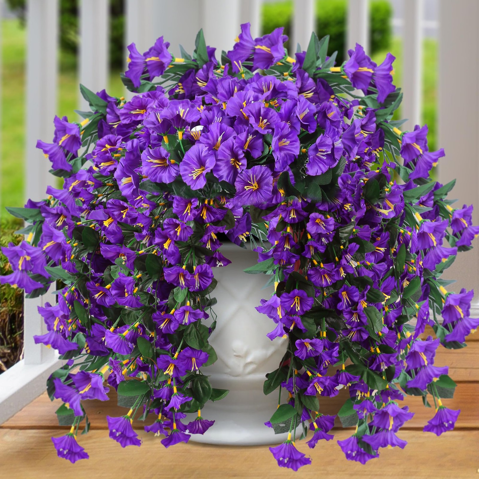 Silk Artificial Hanging Plants, 2PCS UV Resistant Morning Glory Vines, Purple