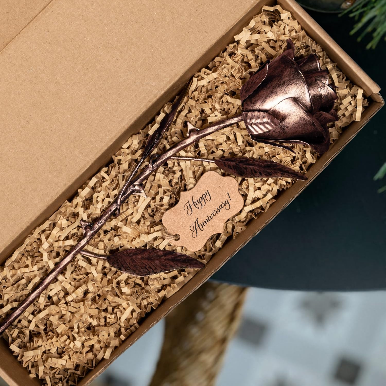 7 Year Anniversary Copper Gift for Her – Metal Rose Copper Gift for Wife 7Th Wed