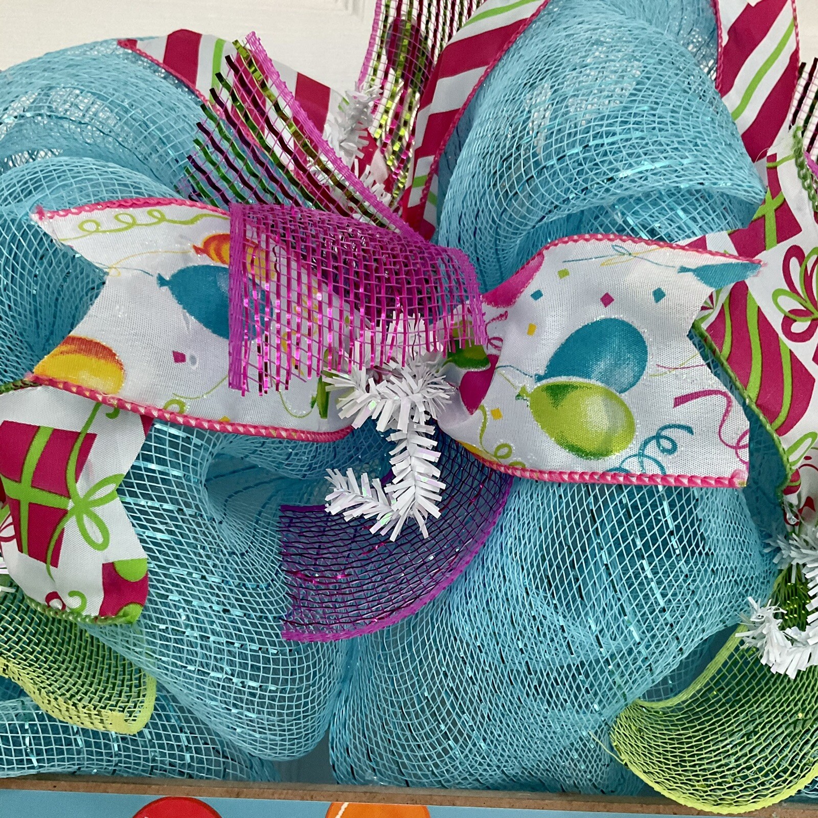 Happy Birthday Ballons Handmade Deco Mesh Wreath
