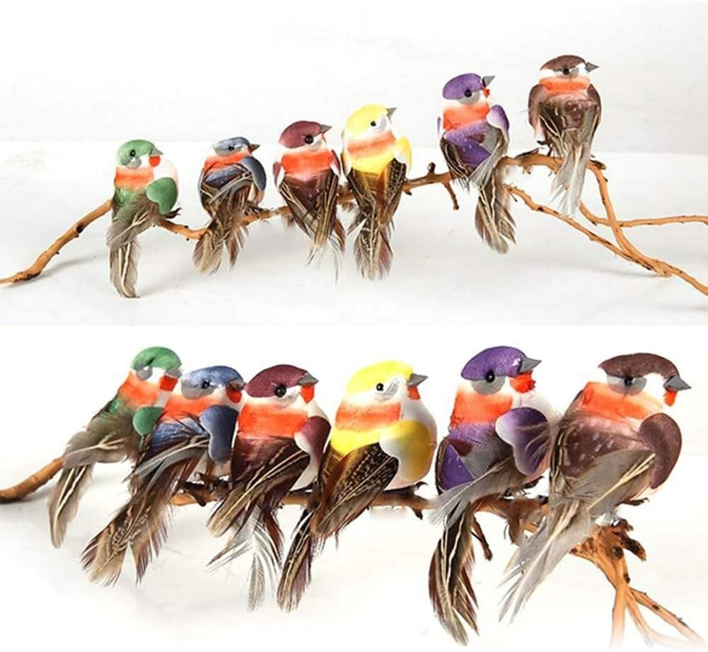 Charming 12pc Foam Feather Birds for Decorative Wreaths and Seasonal Displays