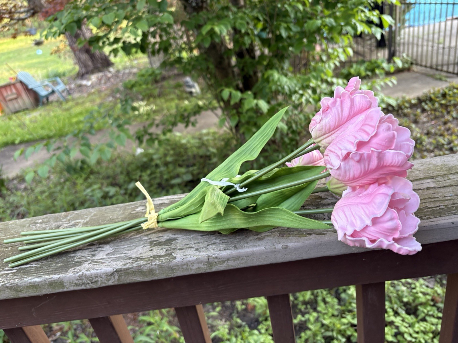 Allstate, 15″ Real Touch Parrot Tulip Bundle – Pink 2 Bouquets Latex Faux Flower