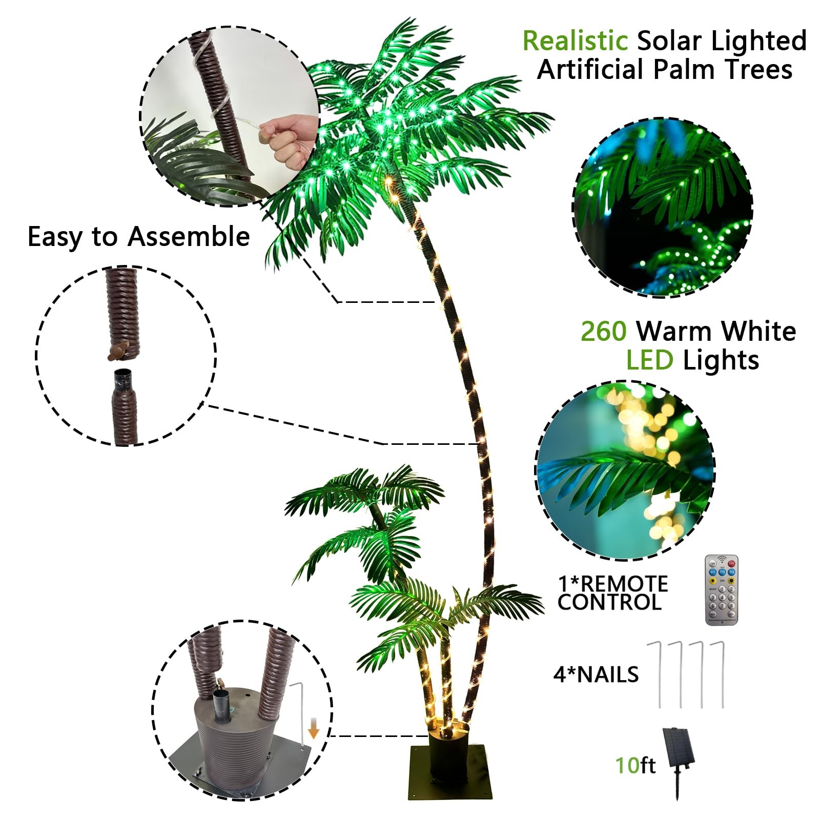 7ft Solar Lighted Palm Tree, Home Room Decor 260LED Christmas Tree, 3 Trunks …