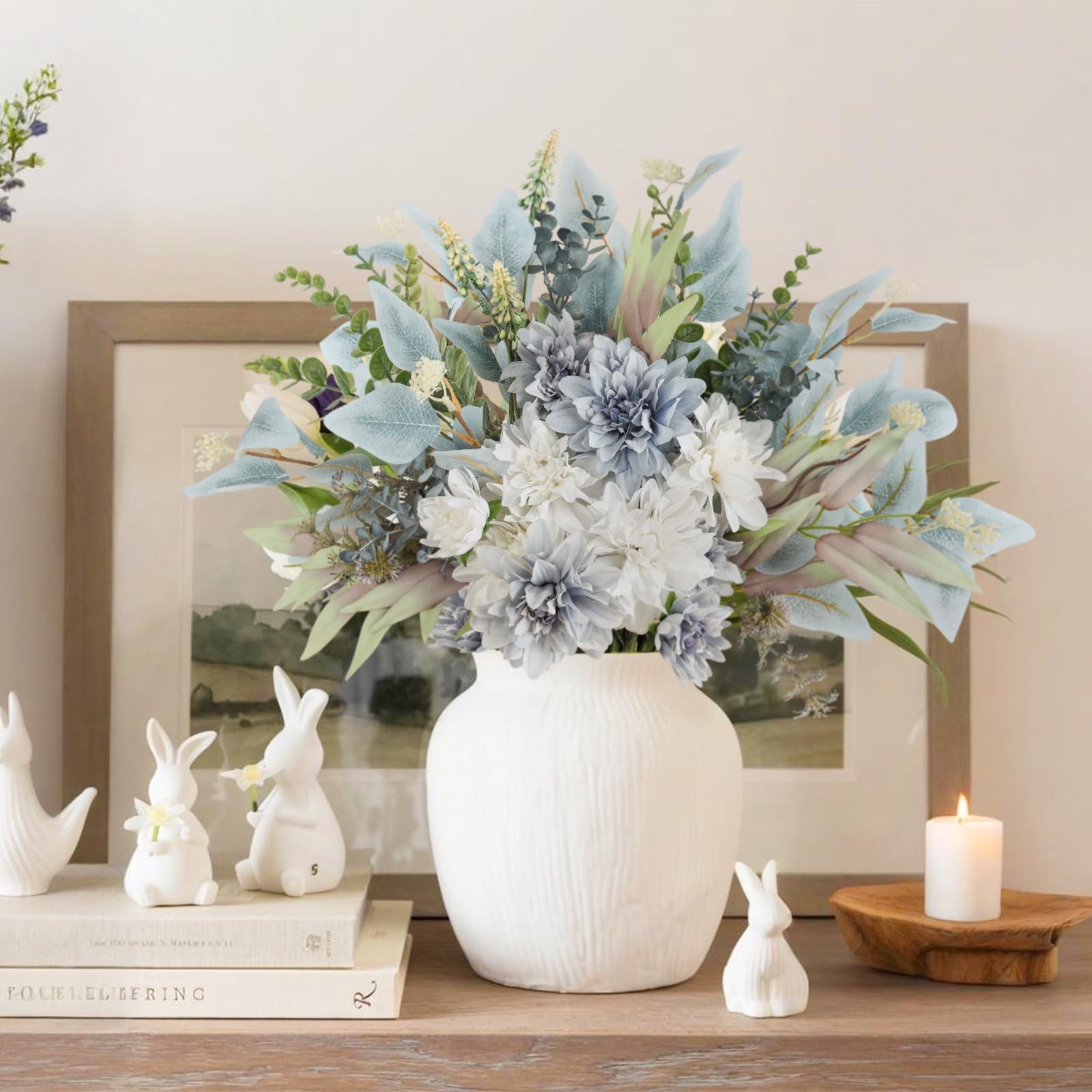 2 Pcs Fake Artificial Flowers Bouquet Silk Blue White Wedding Centerpiece