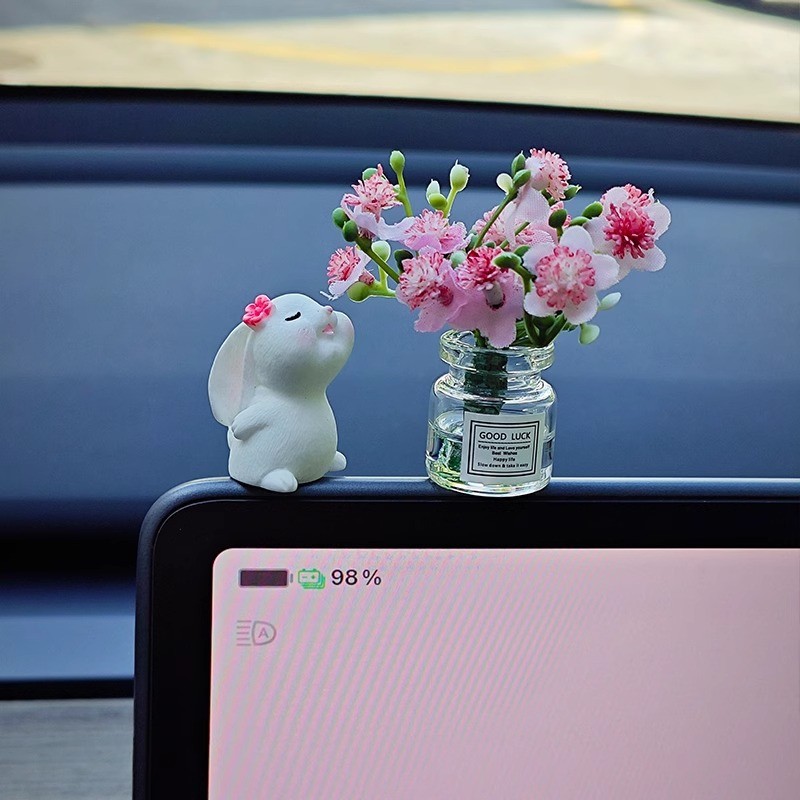 Cute Mini Bunny Flower Car Dashboard Decorations Interior Accessories Funny Gift