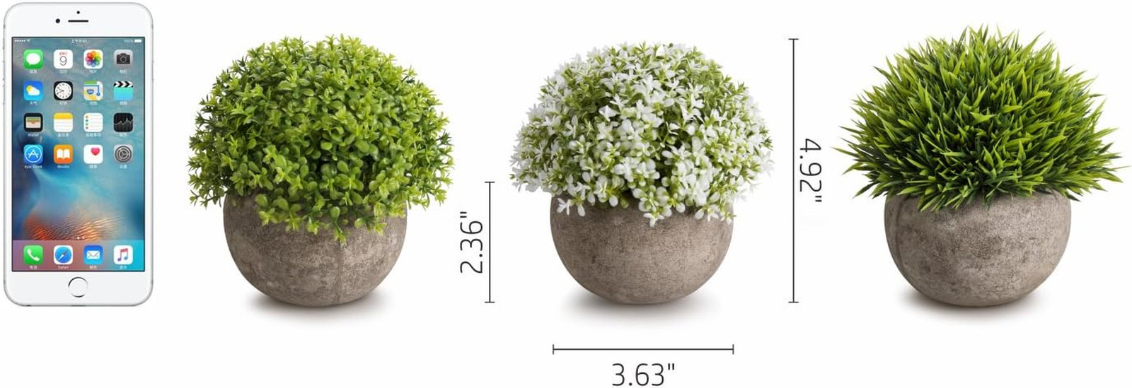 Artificial Plastic Mini Plants Unique Fake Fresh Green Grass Flower in Gray Pot