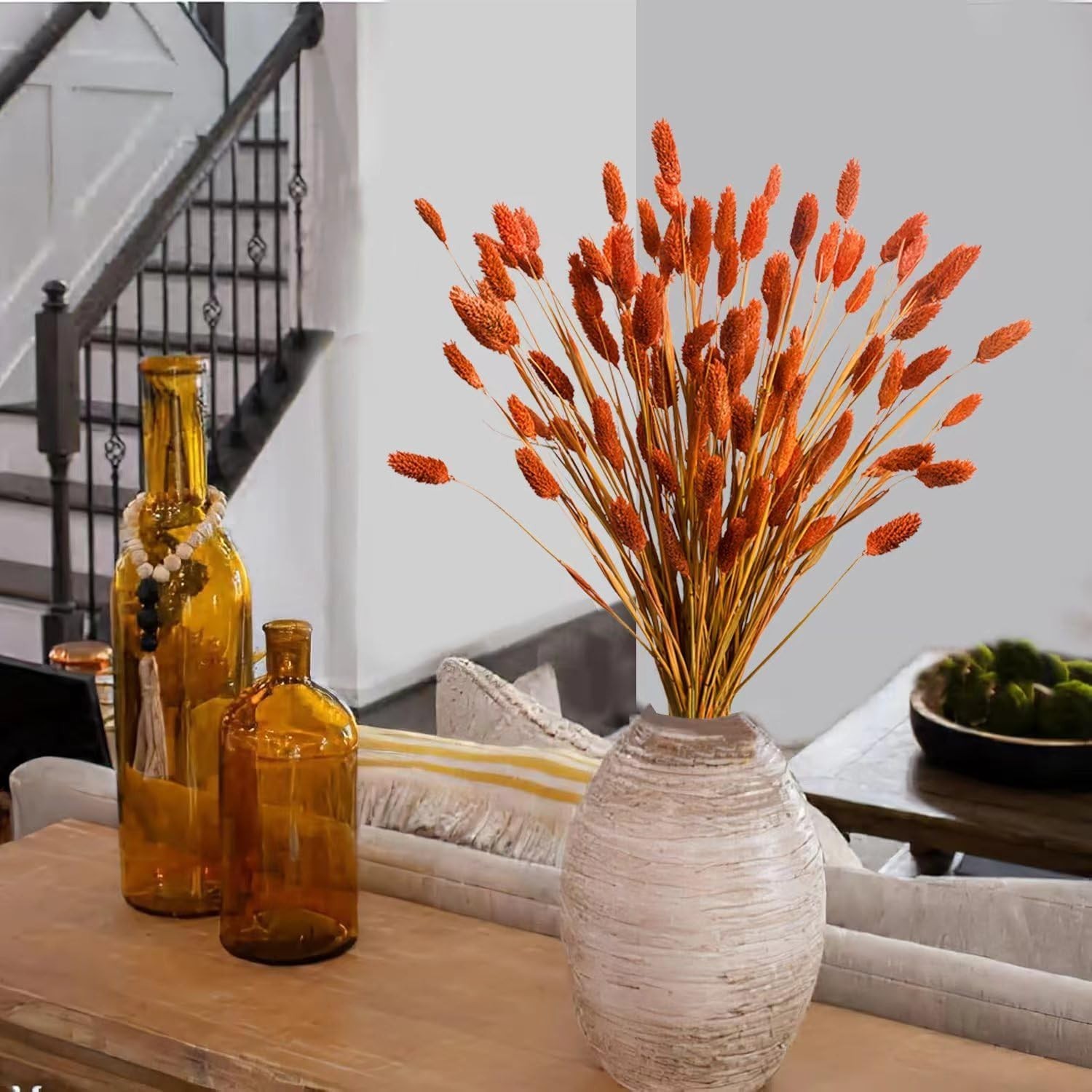 120Pcs Orange Pampas Grass Bunny Tails Dried Flowers, 17″ Dried Fall Flowers …