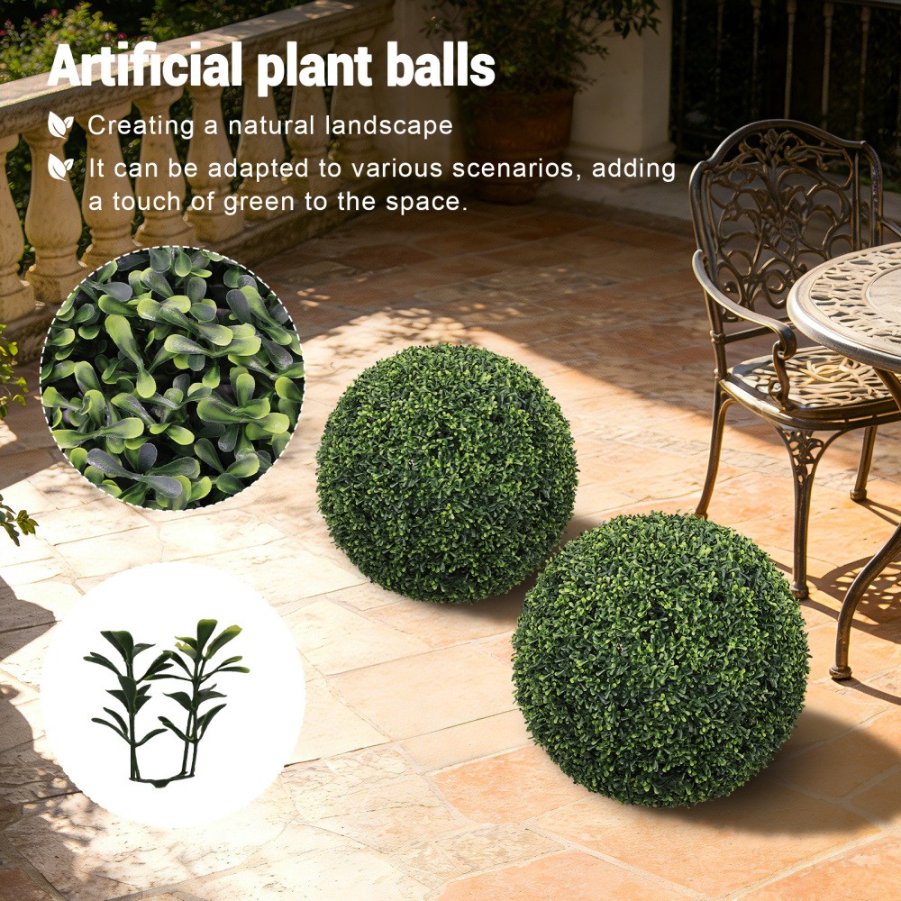 18.5 Inch Topiary Balls Artificial Faux Boxwood Plants Green Decorative Spheres