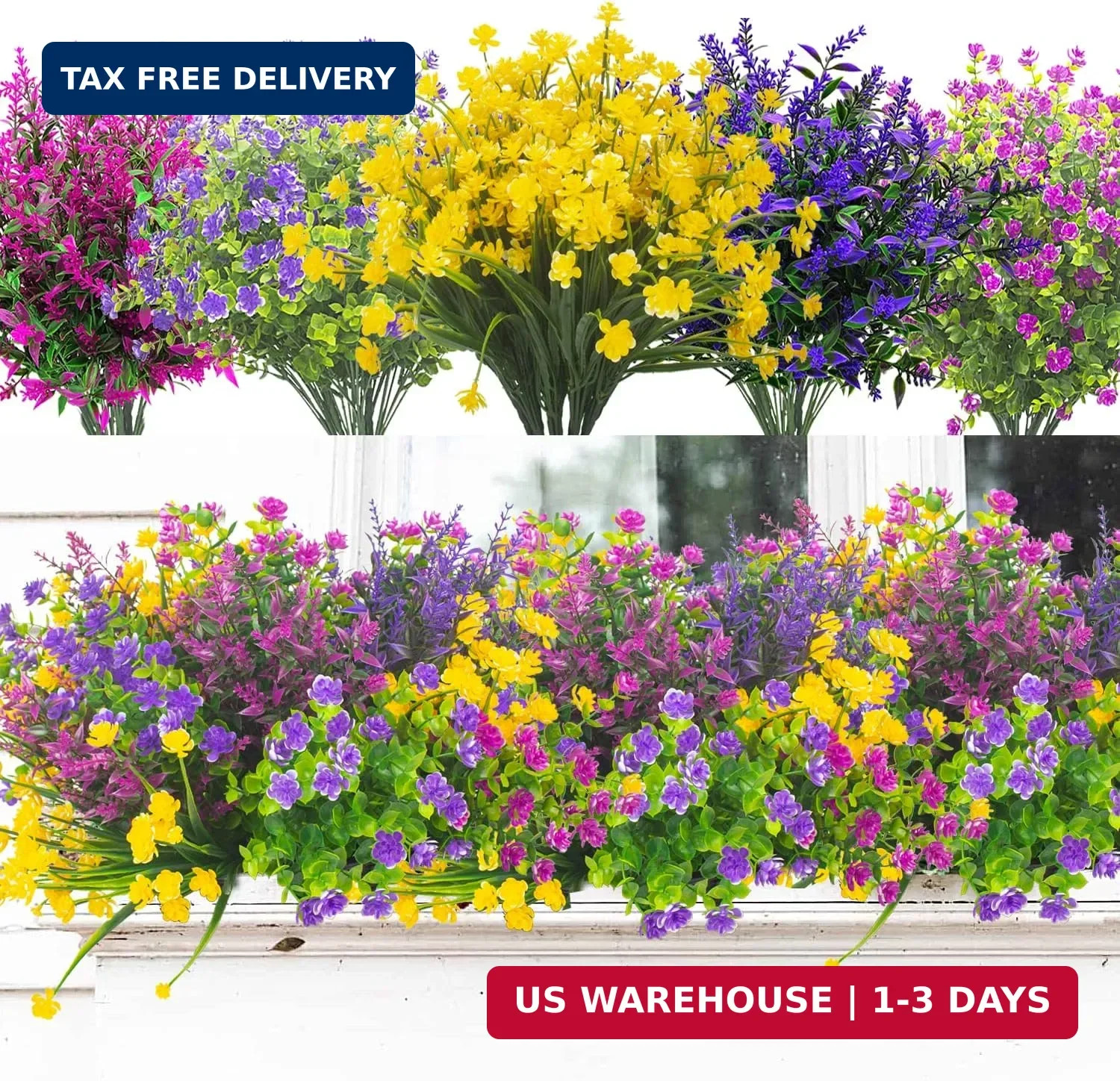 Grunyia 20 Bundles Artificial Flowers Outdoor UV Resistant No Fade Fake Plants F