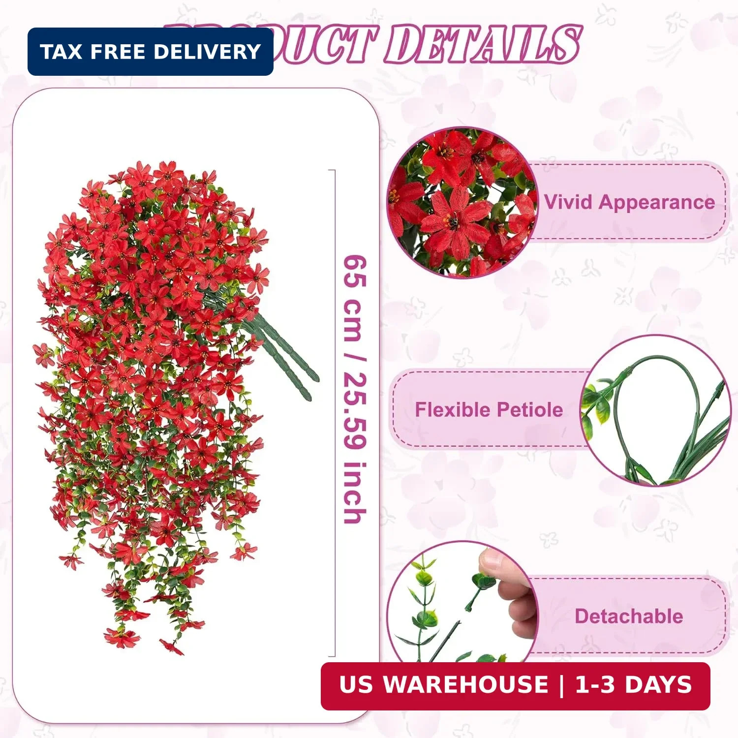 Hrobek 2 PCS Artificial Hanging Flowers Outdoor Spring Summer Decoration, Fake H
