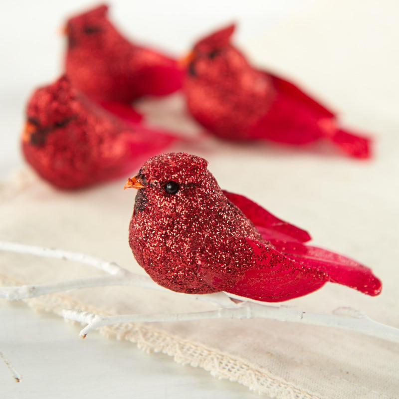 Pack of 12 Sparkling Glittered Red Feathered 3″ Cardinal Birds