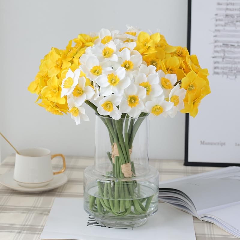 12 Stems Artificial Daffodil Flowers 16 Inch Faux Silk Daffodils Flowers Real…