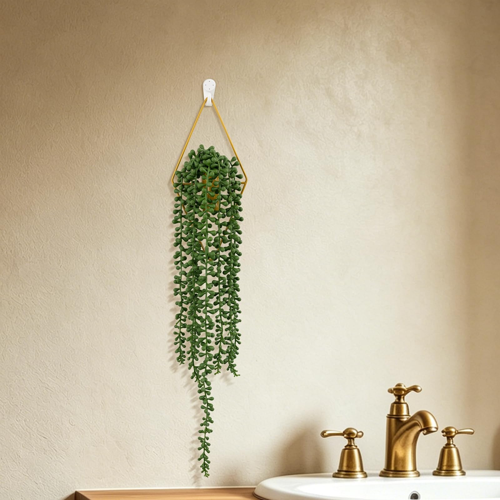 Artificial Hanging Plants with Geometric Metal Wall Planter, Faux String of P…