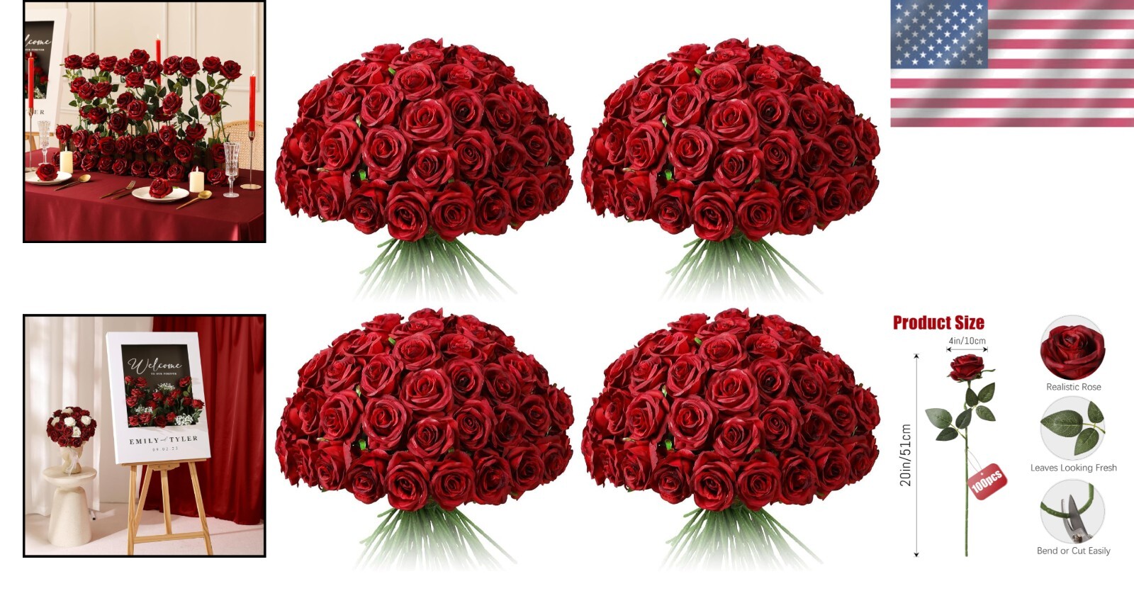 Everlasting 100 Pcs Red Silk Roses – Perfect for Weddings, Parties & Home Decor