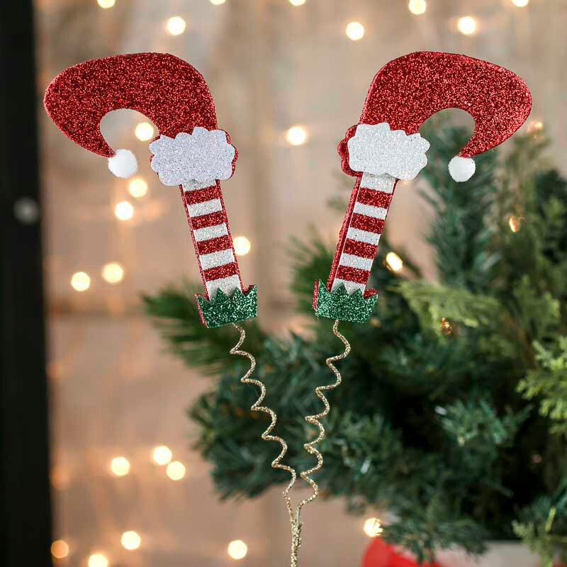 Set of 4 Festive and Whimsical Glittered Elf Legs Christmas 16-3/4″ Floral Picks