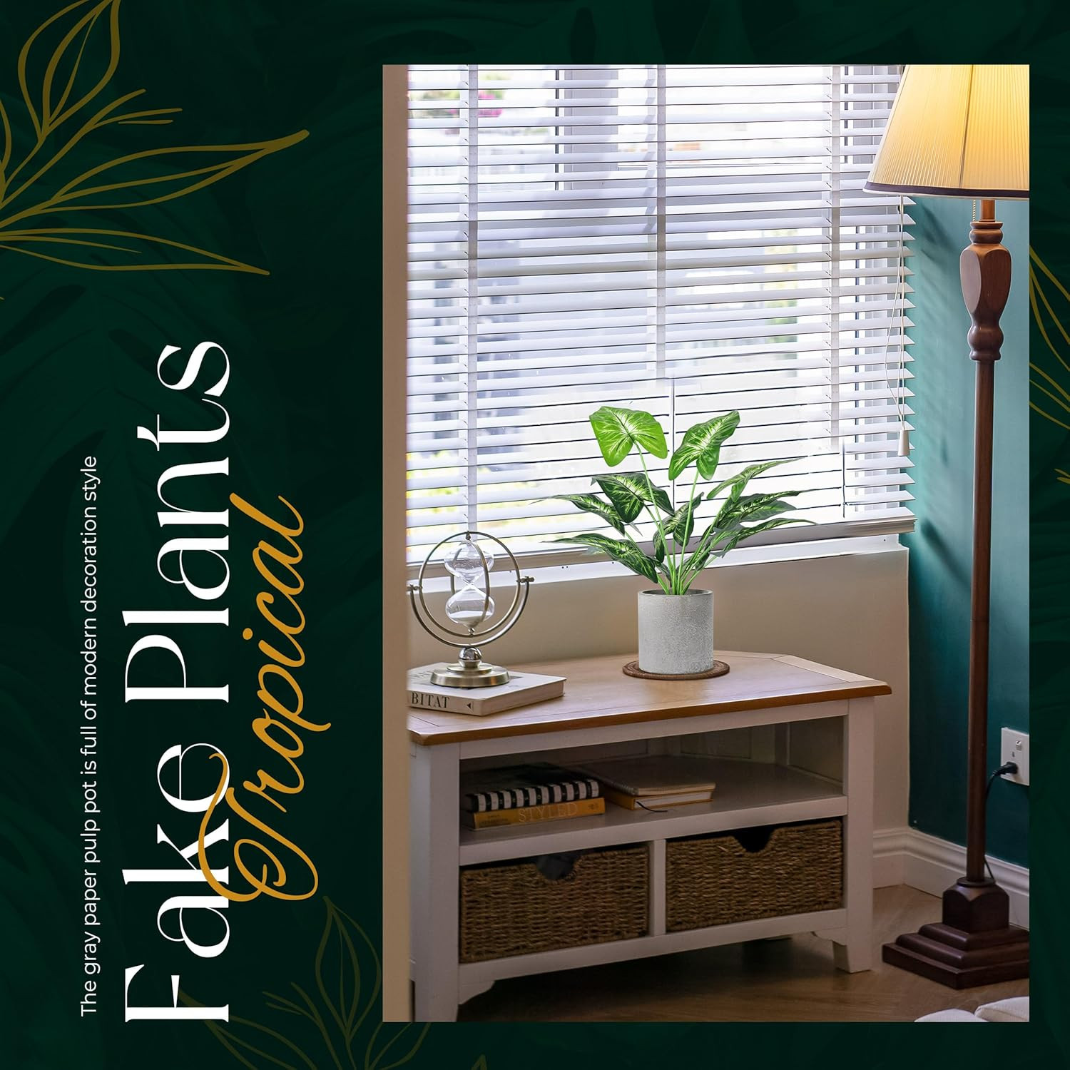 2Pcs Fake Plants 16″ Faux Plants Artificial Tropical Plants Indoor for Home Offi